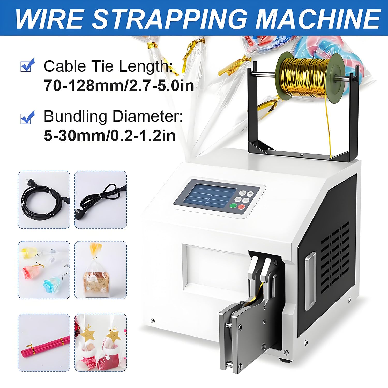 Máquina automática para Atar Bolsas con Alambre Dorado, máquina selladora semiautomática con Alambre de Alambre Dorado y Cierre de Bolsas para Pan y Juguetes GoldLine