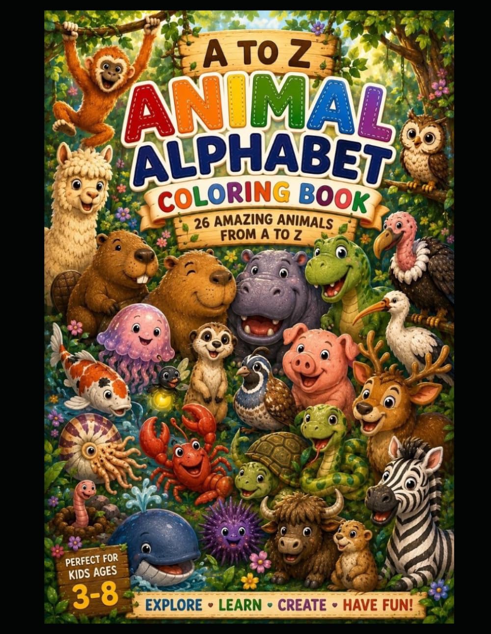 Animal Alphabet Colouring Book: A to Z Fun Animal Coloring Pages for Kids Ages 3–8