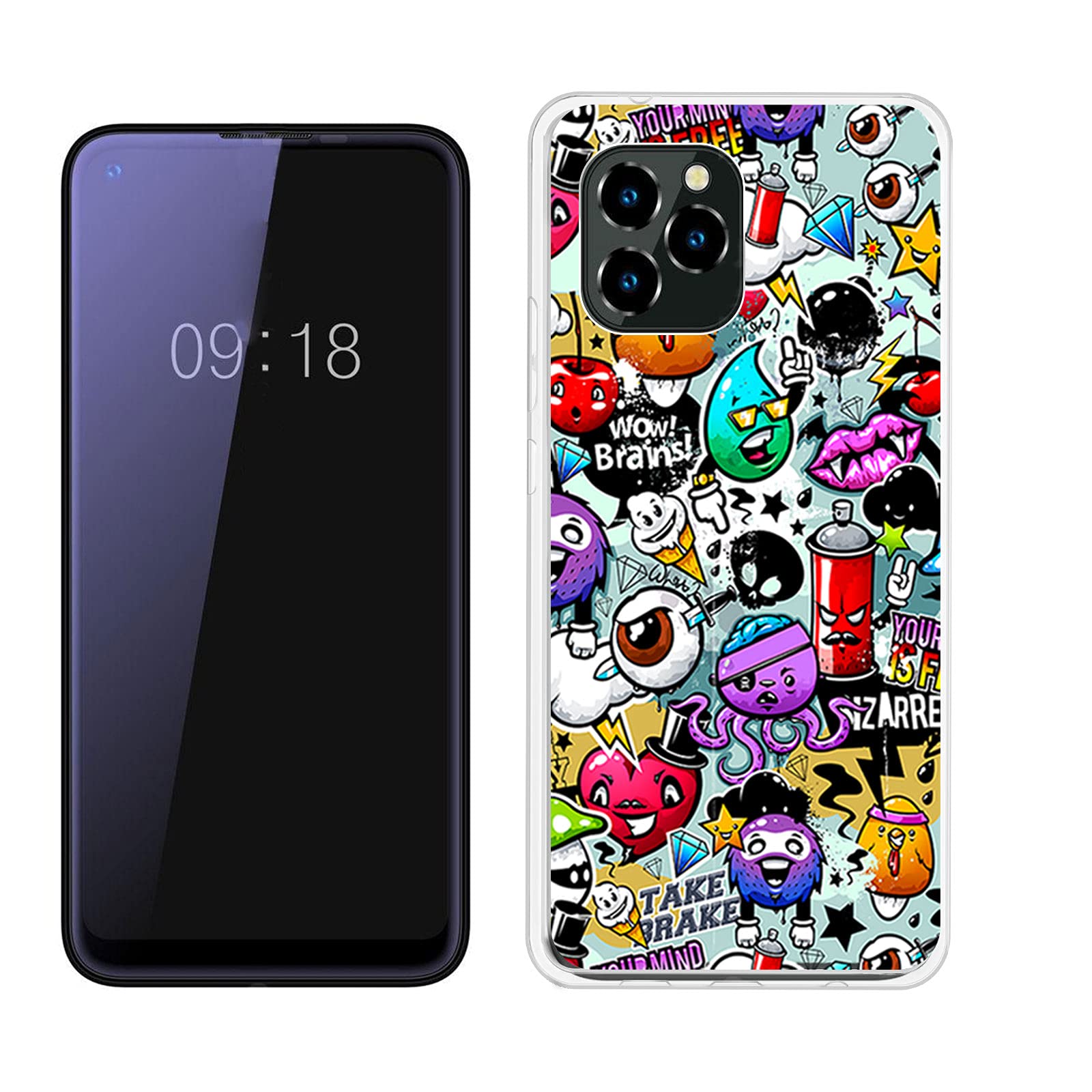 Coque pour Oukitel C61 Pro (6.88) avec 2 Pièces Verre Trempé, Silicone TPU Etui Housse Case -Noir - Téléphonie