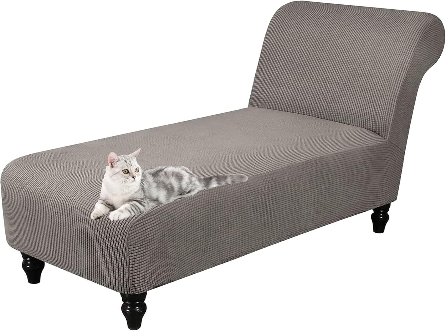 Armless Lounge Chaise Slipcover,Stretch Chaise Chair Covers for Living Room Chase Slipcovers Armless Chaise Lounge Indoor Slipcover for Bedroom Chase Soft Jacquard Fabric Machine Washable(Gray Brown)