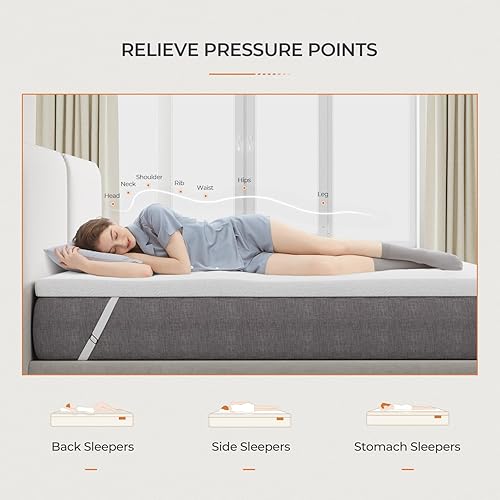 Miniatura 3 de Sweetnight Cubrecolchón de 4 pulgadas, de espuma viscoelástica de alta densidad para mayor apoyo y alivio de presión, cubrecolchón de firmeza media