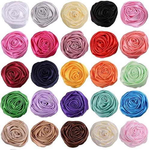 20 piezas de tela de satén flores de tela de rosas para manualidades, vestido de costura, diadema, decoración de fiesta de boda