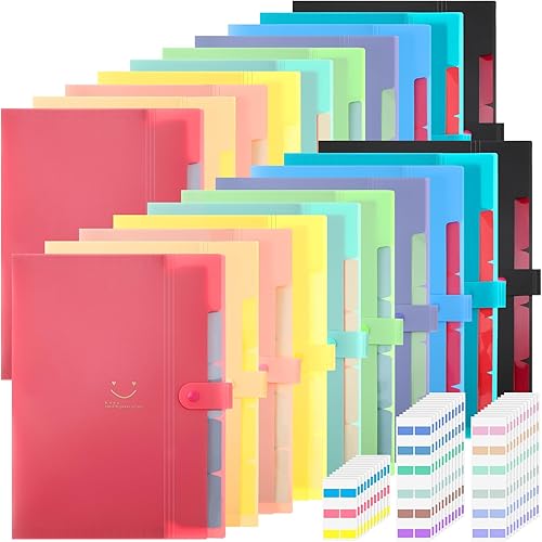 Gueevin Paquete de 20 carpetas de archivos expansibles con 240 etiquetas, organizador de archivos A4, 5 bolsillos, organizador de papel, organizador