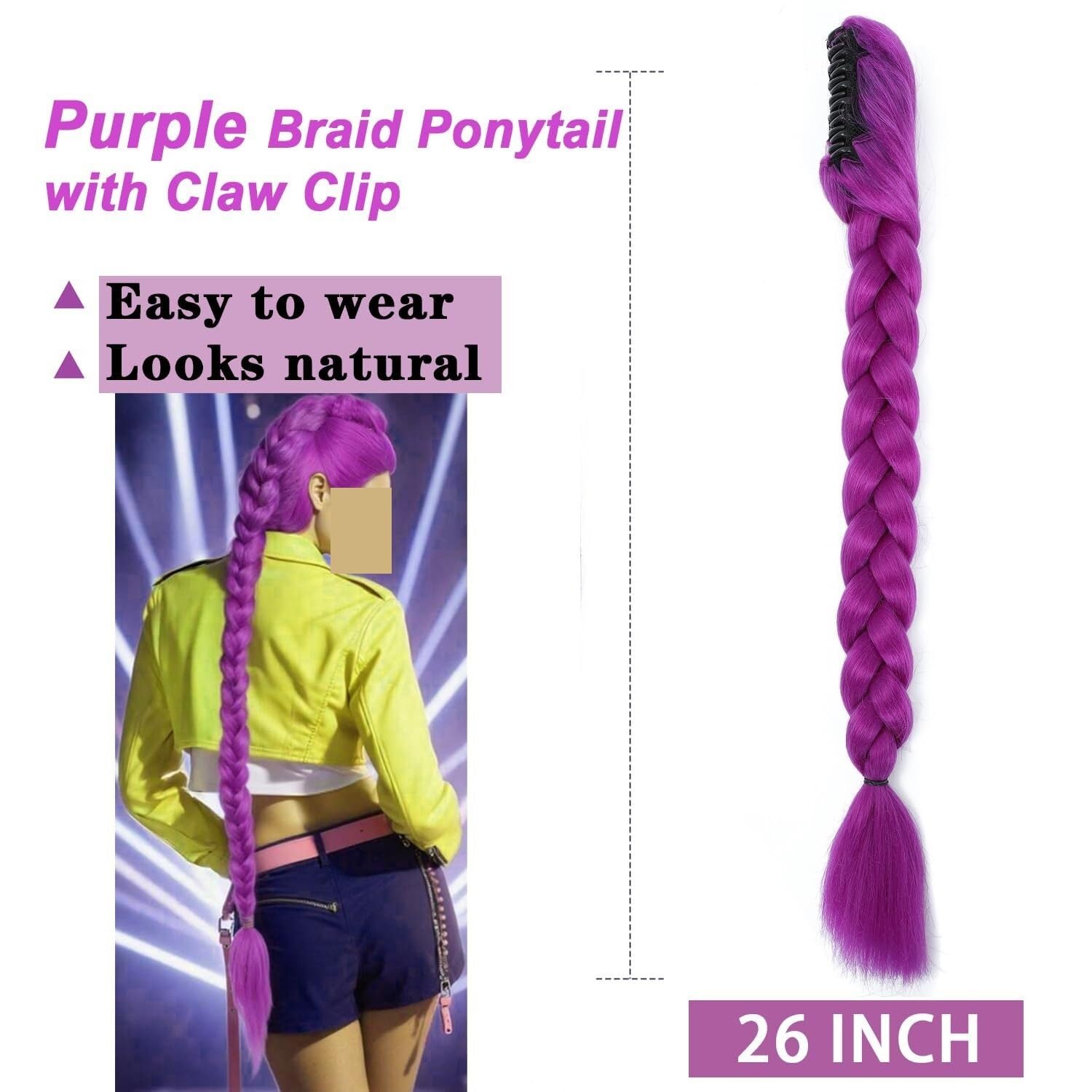 Rumi Braids 26-calowe warkocze pudełkowe, syntetyczne przedłużki do włosów cosplay z łatwym klipsem