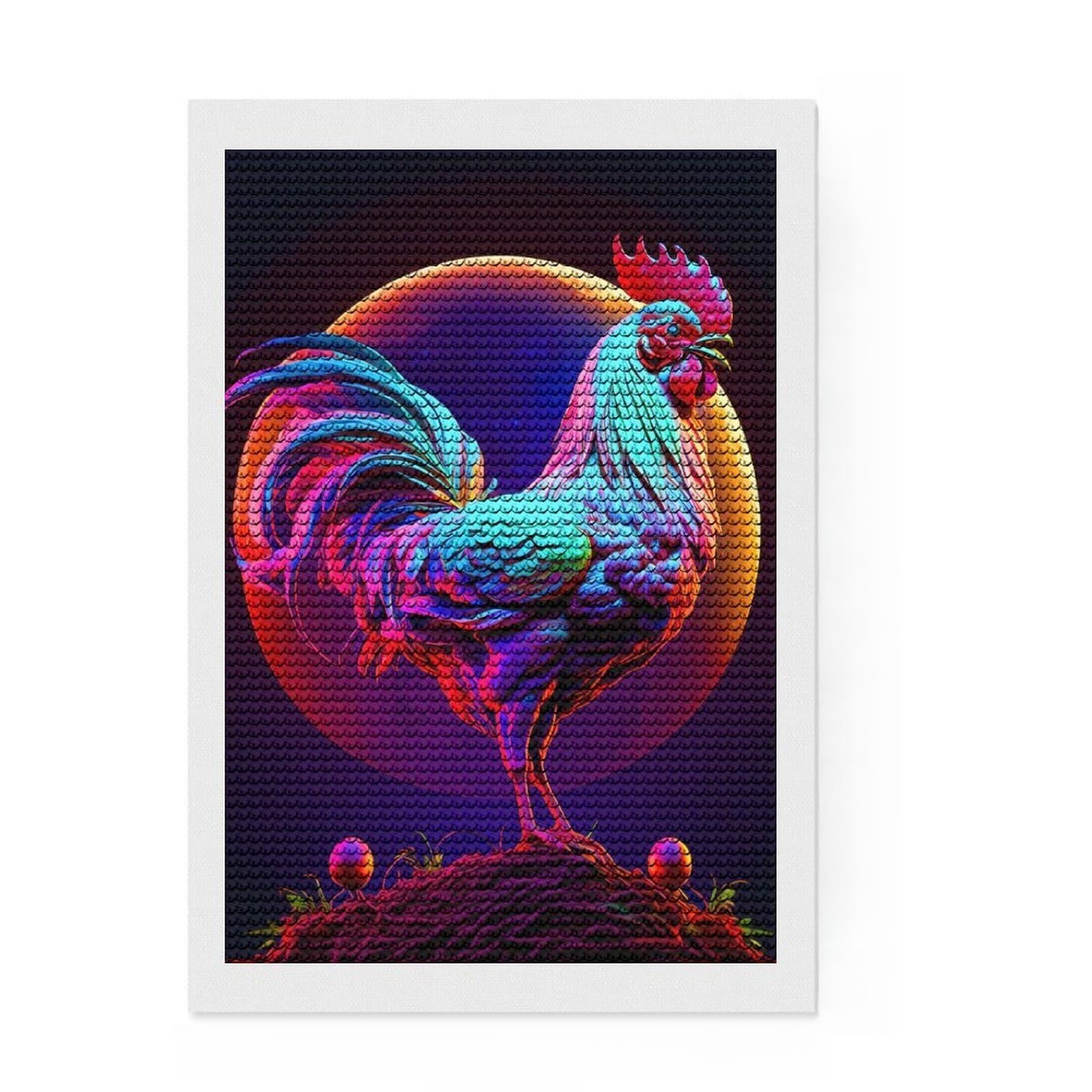 Junmoney Rooster Diamond Painting Set 8"x12", Cosy Home Accent, for Creative Relaxation, Stress Relief Craft, Birthday Gift