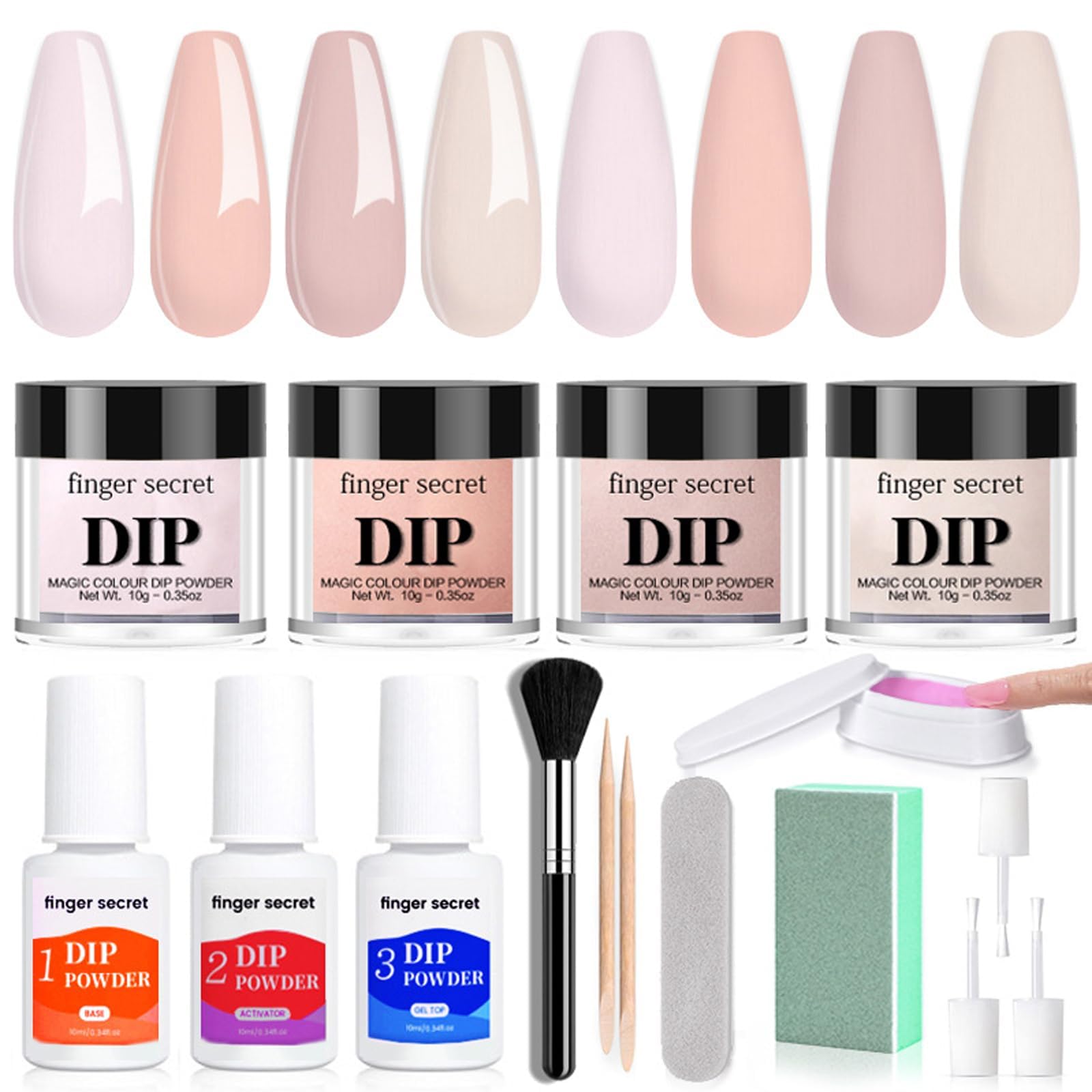 4 Colors Nail Dipping Powder Kit - Nude Pink Dip Powder Nail Kit Starter Set - with Dip Base Activator Top Coat Nail Dipping Powder Kit for French Nail Art Nail Powder Gifts Set