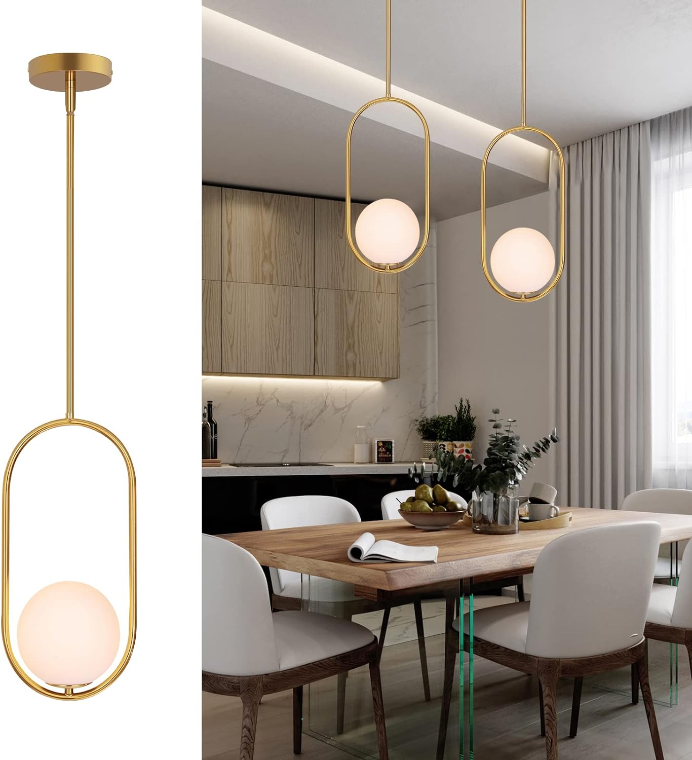 Modern Pendant Lighting Gold Hanging Light Fixture for Sloped Ceiling,Brass Pendant Lighting Fixture Pendant Chandelier Globe Pendant Light for Kitchen Island,Dinning Room Bedside Lighting