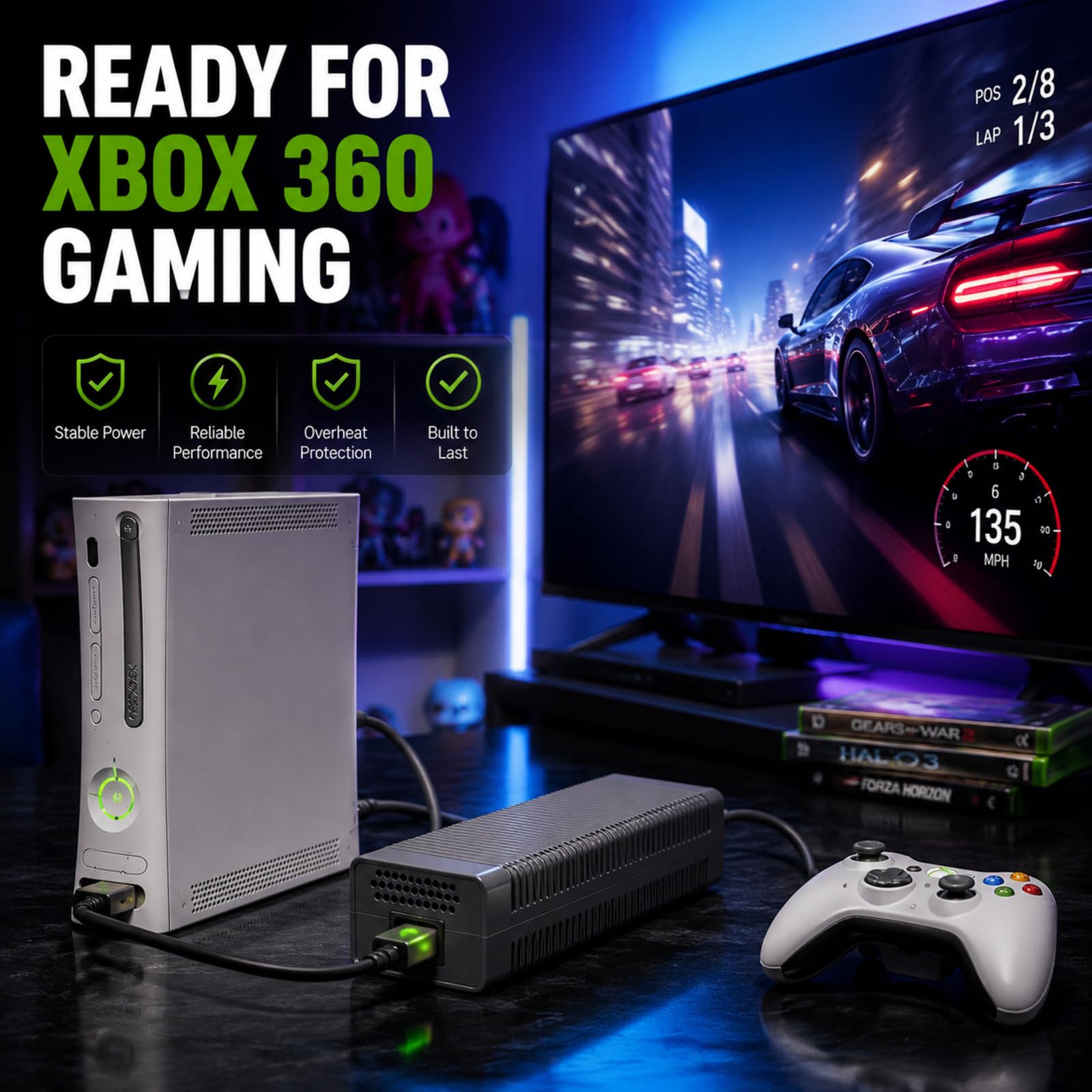 Adaptador de Corriente genérico 360 para Consola de Juegos, Cargador de Fuente de alimentación con Cable de alimentación, Adaptador de transmisión, Fuente de alimentación,