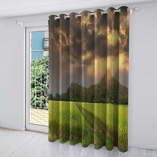 Miniatura 2 de Cortinas verdes para habitacion paisaje árboles cortinas opacas decoración de sala de estar, 1 panel, 51 pulgadas de ancho x 51 pulgadas de alto