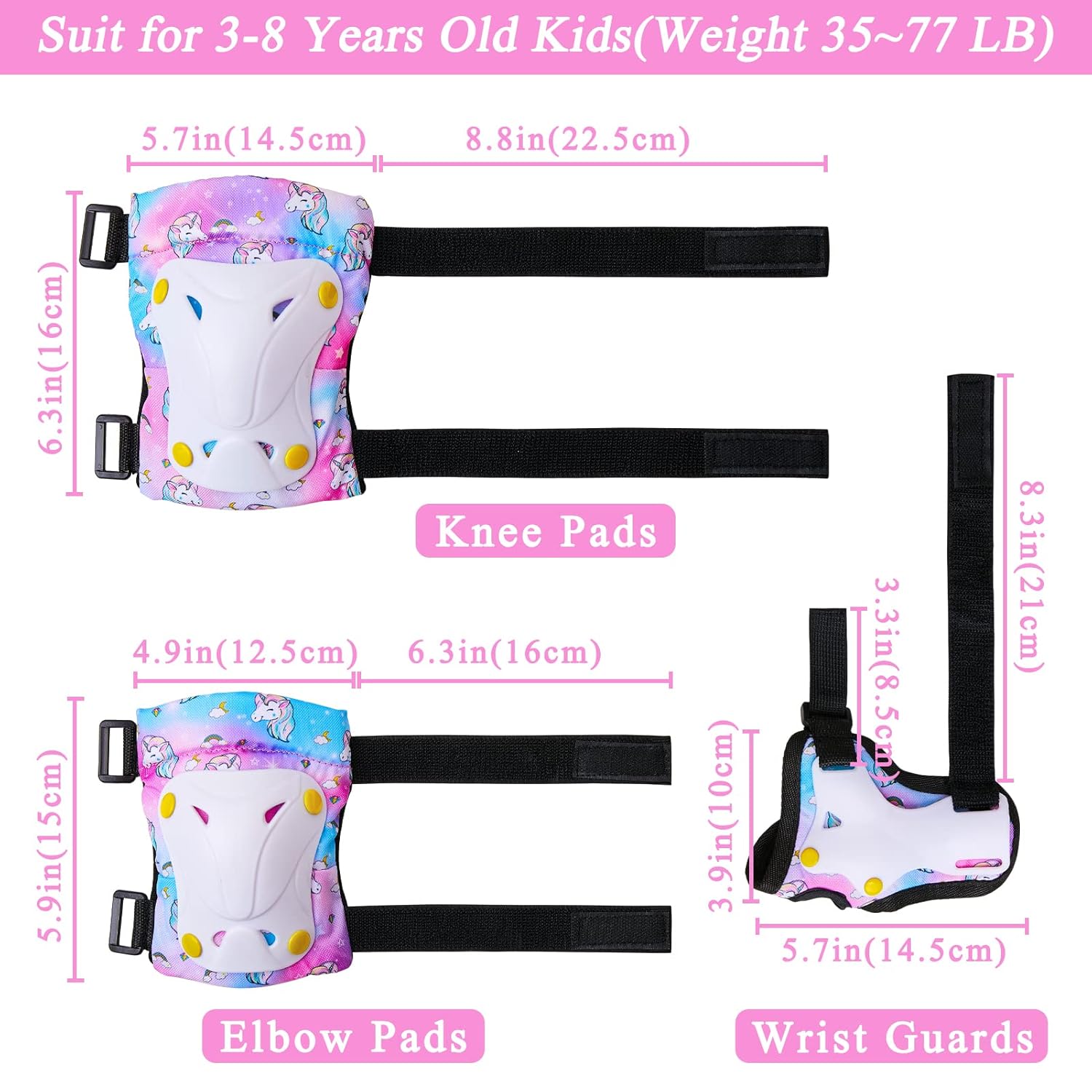 FIODAY Knee Pads for Kids Toddler Knee Pads and Elbow Pads Wrist Guards with Drawstring Bag Adjustable Protective Gear Set for Girls Boys Skating Cycling Skateboard Scooter,3-8 Years,Colorful
