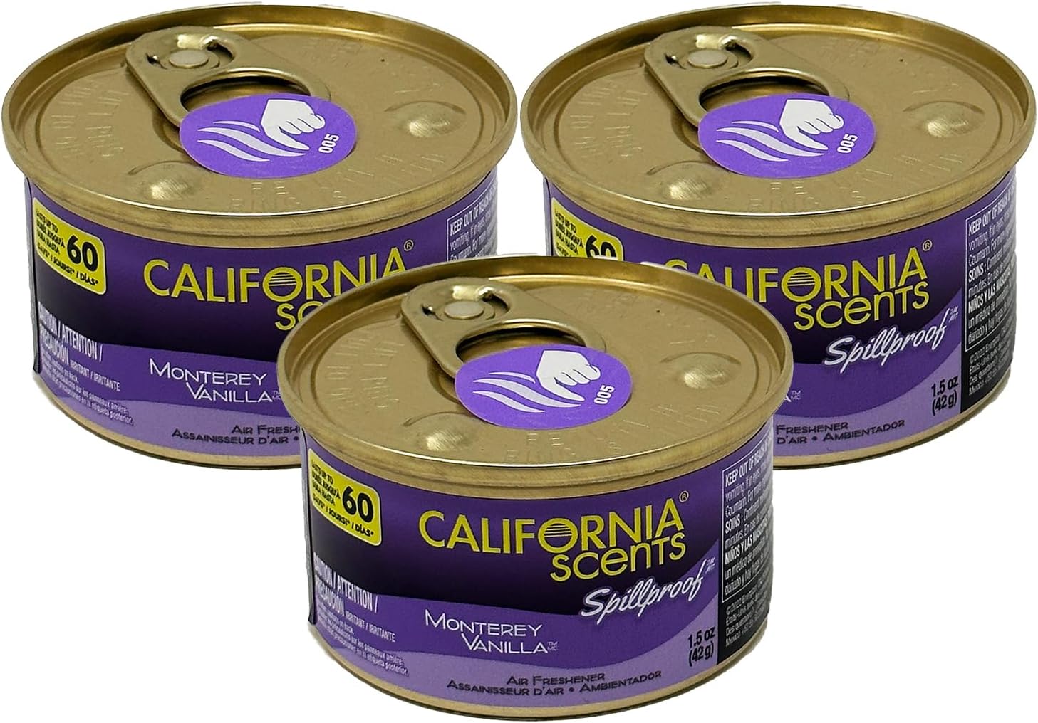 Spillproof Car Air Freshener - The Best Car Air Freshener and Odor Eliminator for Your Vehicle, Monterey Vanilla, 3 Packs