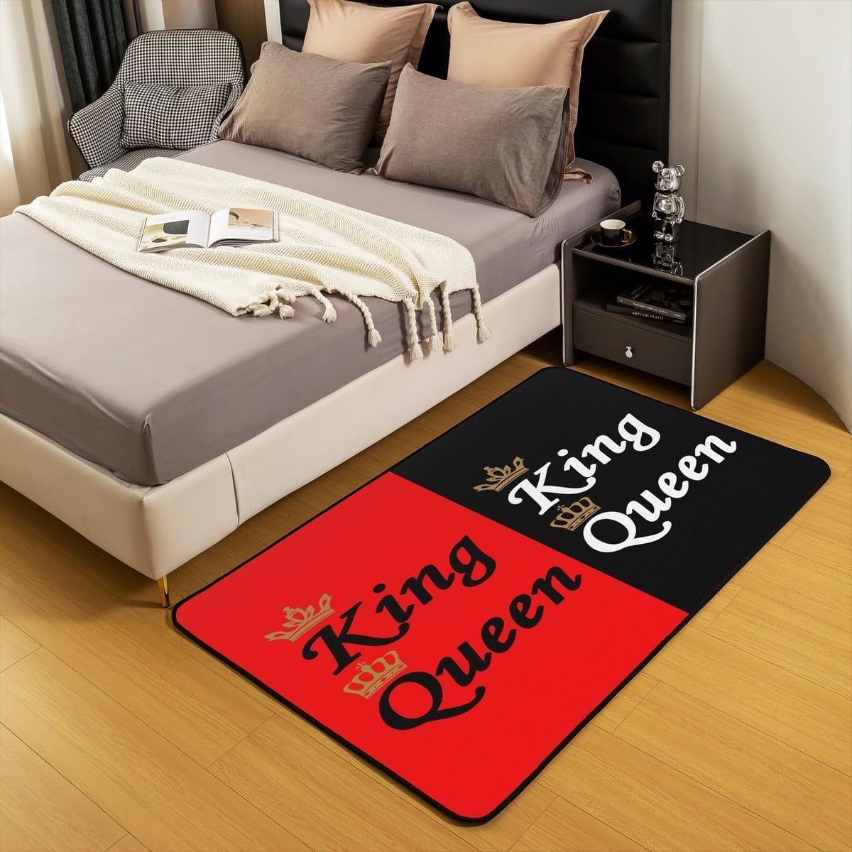 Erosebridal King and Queen Crown Area Rug 3x5 Red Black Mr Mrs Carpet for Adults Couple Men Women,Valentine's Day Wedding Gifts,His and Hers Decorative Rug Bedroom Living Room Bedside