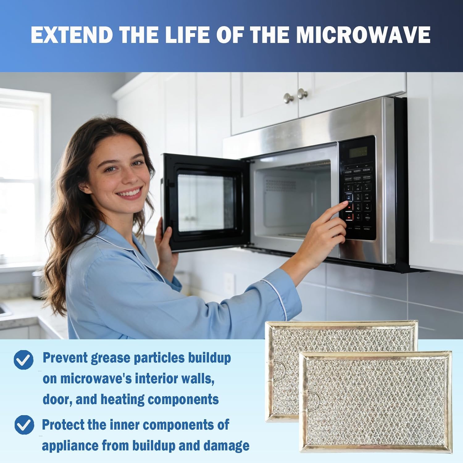 2 Pack Microwave Grease Filter Fit for GE JVM3160DF8BB, JVM3160RF8SS, JVM3160DF8WW, JVM3160DF8CC, JVM1540SM1SS, JVM1540SM2SS Microwave Replacement Part