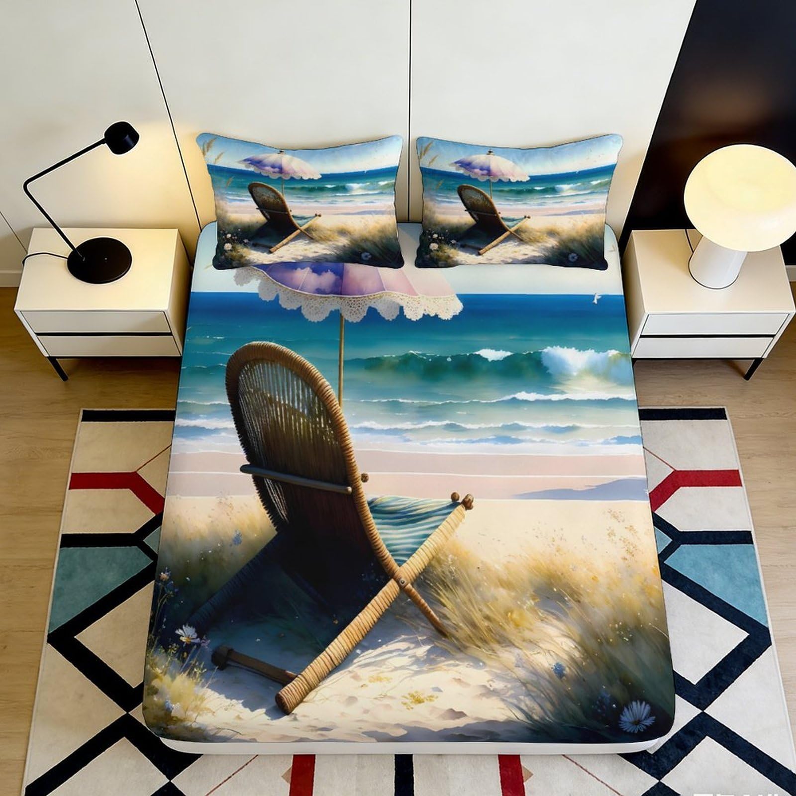 3D Printed Beach Surf Fitted Sheet Soft Microfiber Deep Pocket Full Wrap Bedroom Bedding Surf Mattress Fitted Cover Non-Slip Breathable for Home 200x200x25cm 90x200x25cm