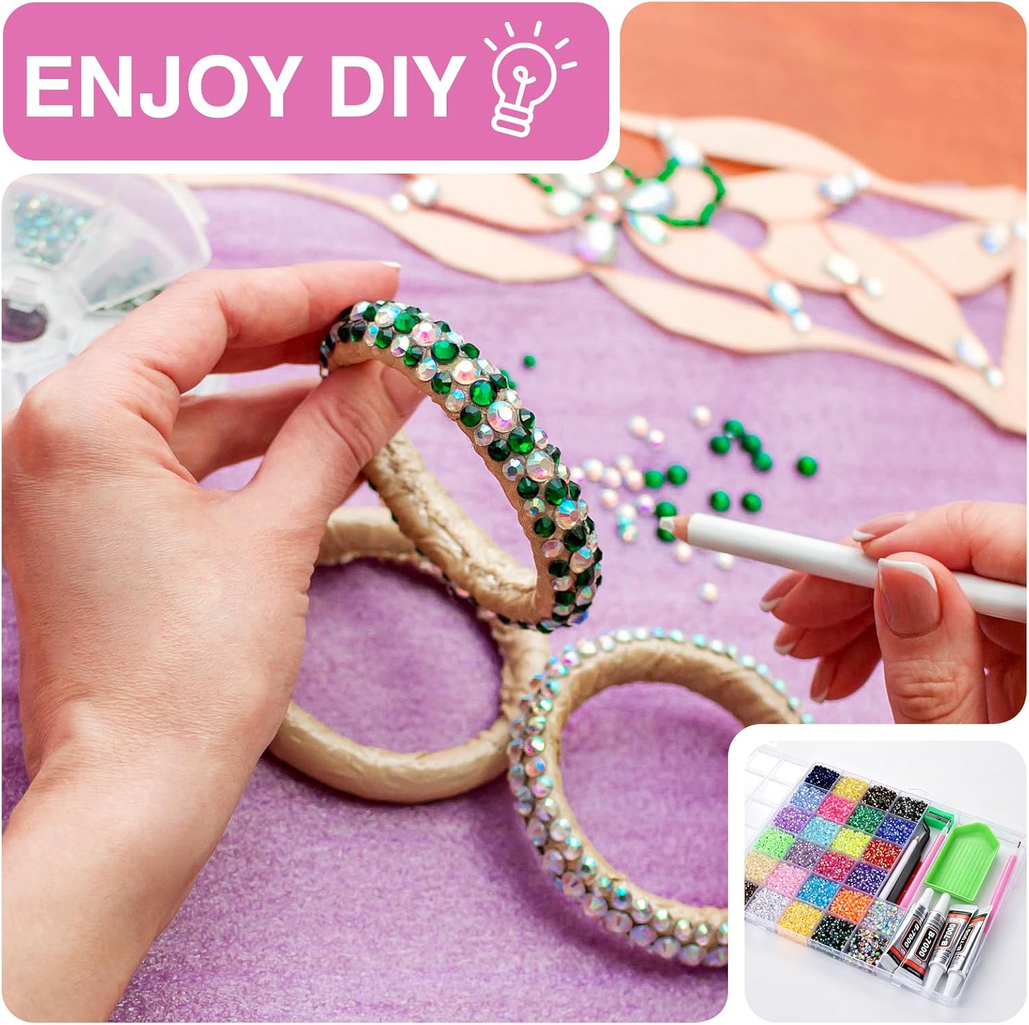 42000Pcs Resin Jelly Rhinestones Kit, 3mm Multicolor Flatback Rhinestones for Diamond Art, All-in-One Bedazzler Kit with 4Pcs Jewelry Glue & Rich Tools for Bedazzle Thing Crafting Book Nail Art
