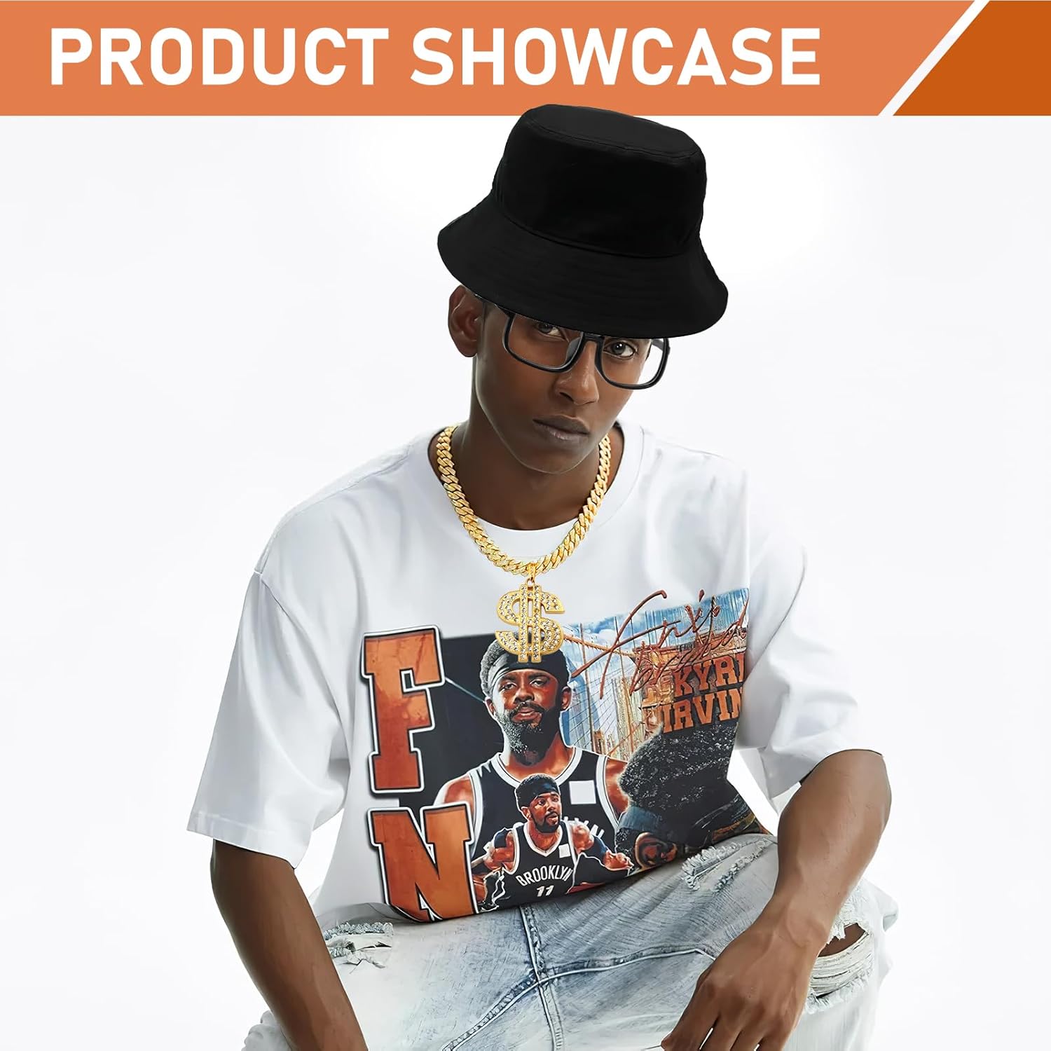 Hip Hop Costume Kit 80s 90s Rapper Accessories,Outfits for men/women Rapper Themed Party Outfits Accessories,Cosplay Club Old School Themed Party Supplies,Hat Sunglasses Necklace - Image 6