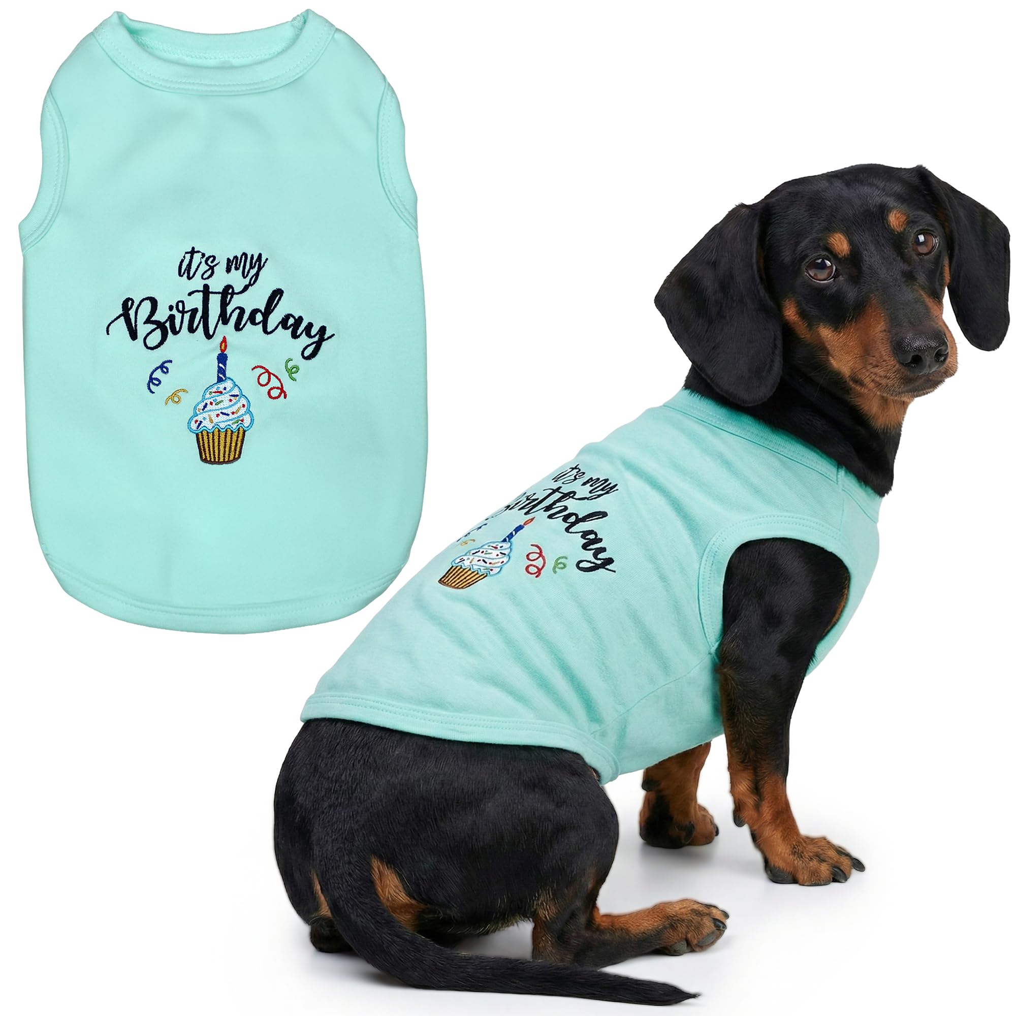 Parisian Pet Dog Shirt – 100% Cotton Shirts for Large Dogs – Blue Sleeveless Pet Clothes – Lightweight and Breathable Dog Birthday Shirt – Boy Dogs