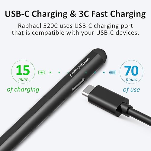 Miniatura 4 de RENAISSER Raphael 520C Stylus Pen para superficie, carga USB-C, diseñado en Houston, fabricado en Taiwán, sensibilidad a la presión 4096, Match