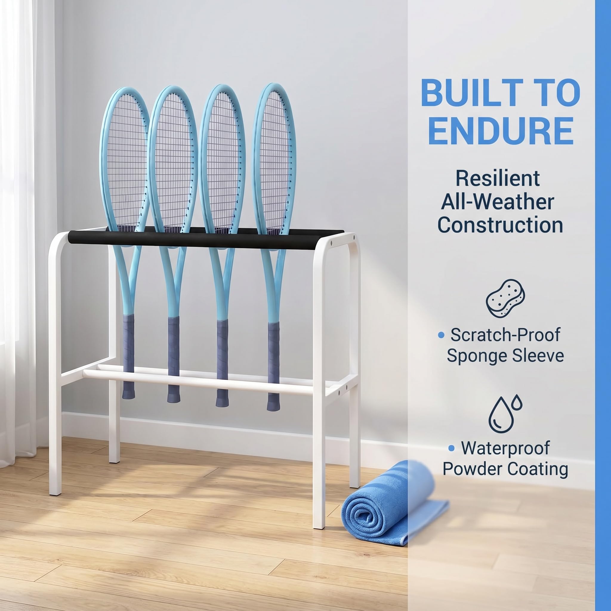 Estante Metálico para Raquetas De Tenis - Organizador De Suelo De Gran Capacidad para Raquetas De Tenis, Pádel Y Bádminton - Ideal para Uso Doméstico Y En Pista. White One Size
