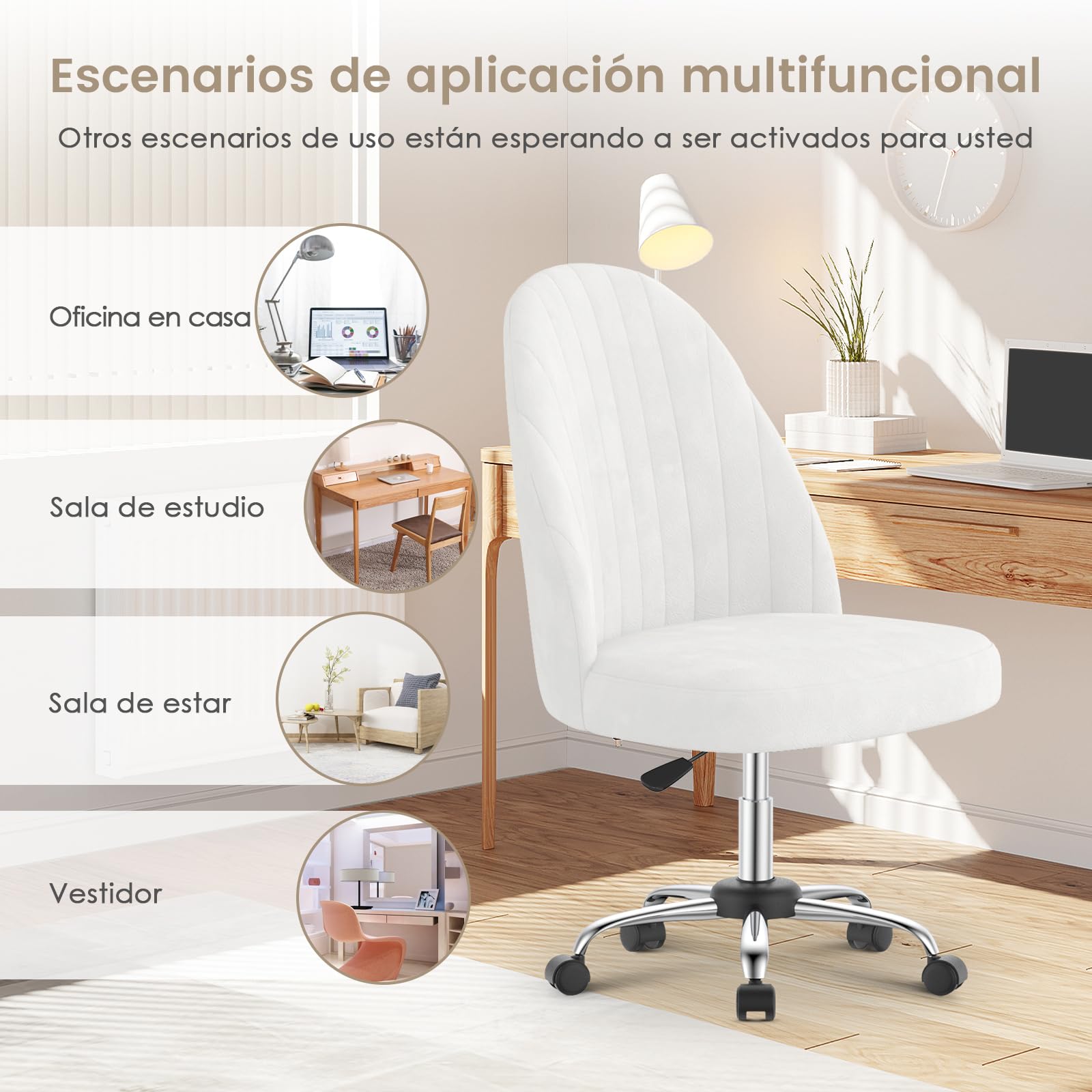 naspaluro Silla De Oficina En Casa, Silla De Escritorio, Silla Tocador Regulable En Altura, Resistente Terciopelo Transpirable, para Estudio, Dormitorio, Estudio (Beige, Small)