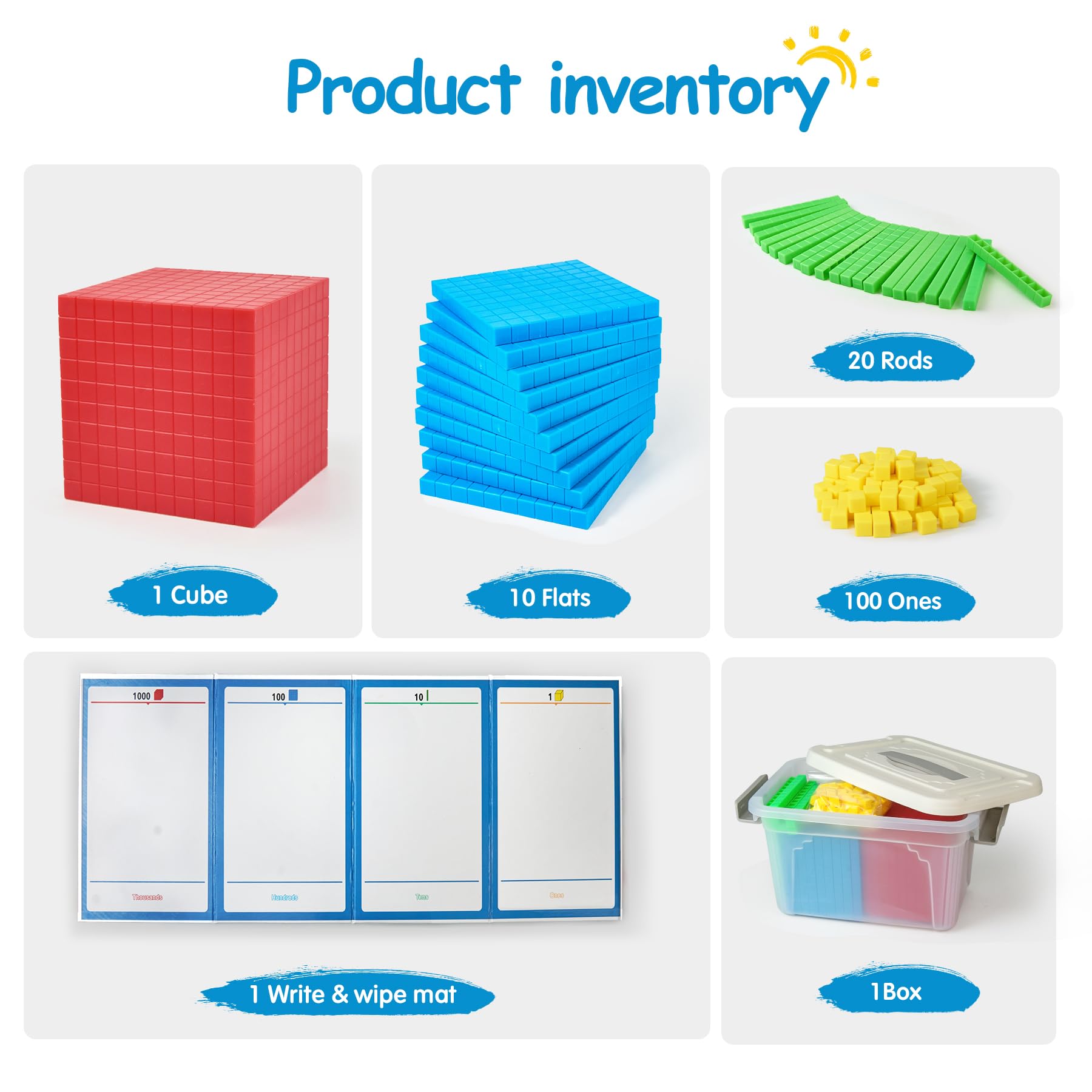 XYGROOW Math Manipulatives for Kids Aged 3+.Base Ten Blocks with Place Value Chart - Plastic Math Cubes to Help Educate Kindergarten Teachers.133 PCS - Image 3