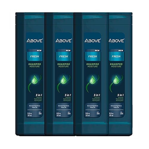 ABOVE Fresh 3 en 1 Shampoo Moisture, 4 piezas - Champú hidratante para hombres - Limpieza micelar - Adecuado para cabello seco, quebradizo y dañado
