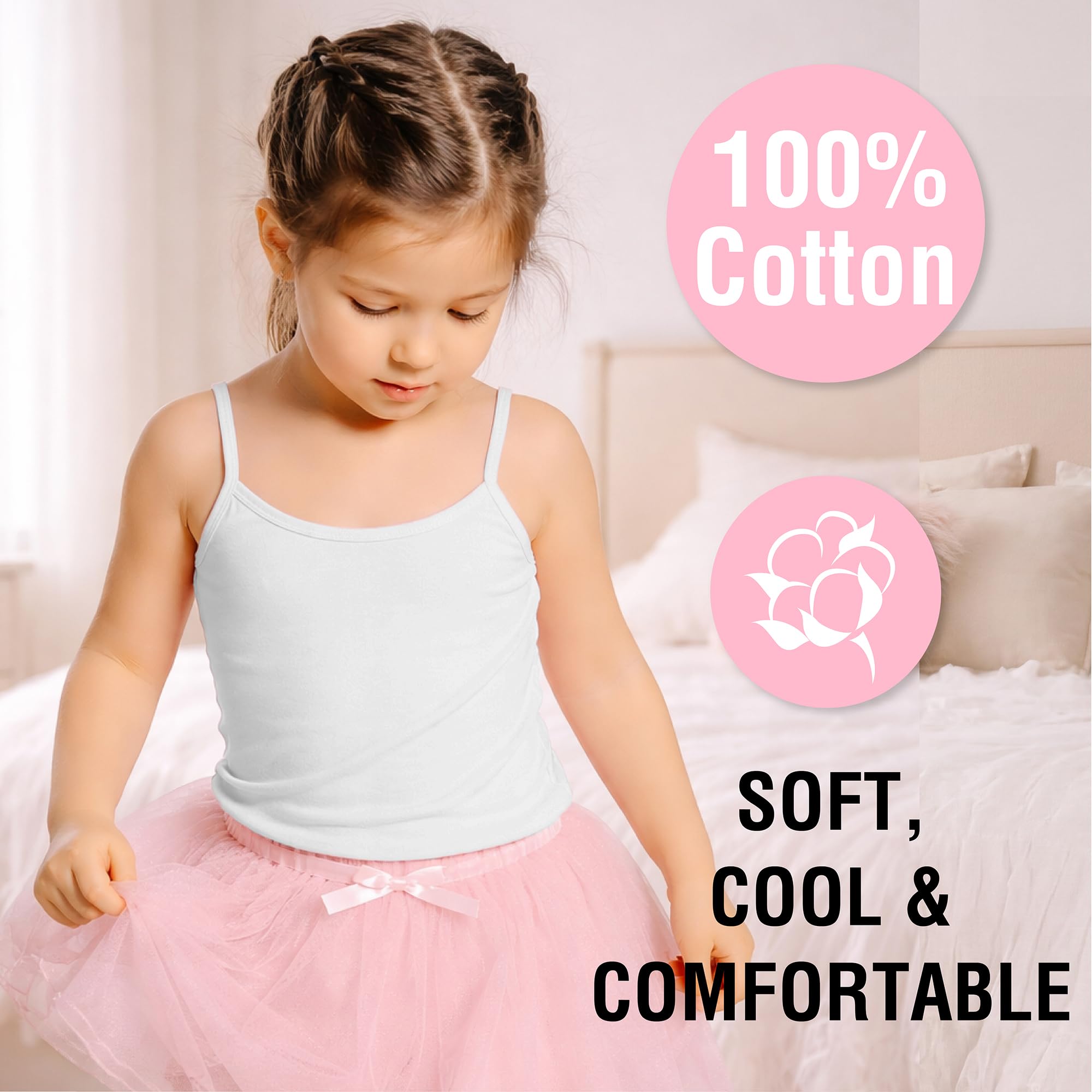 The Essentials Wardrobe Lot de 5 camisoles sans manches pour filles 100 % coton Taille 4-13 ans