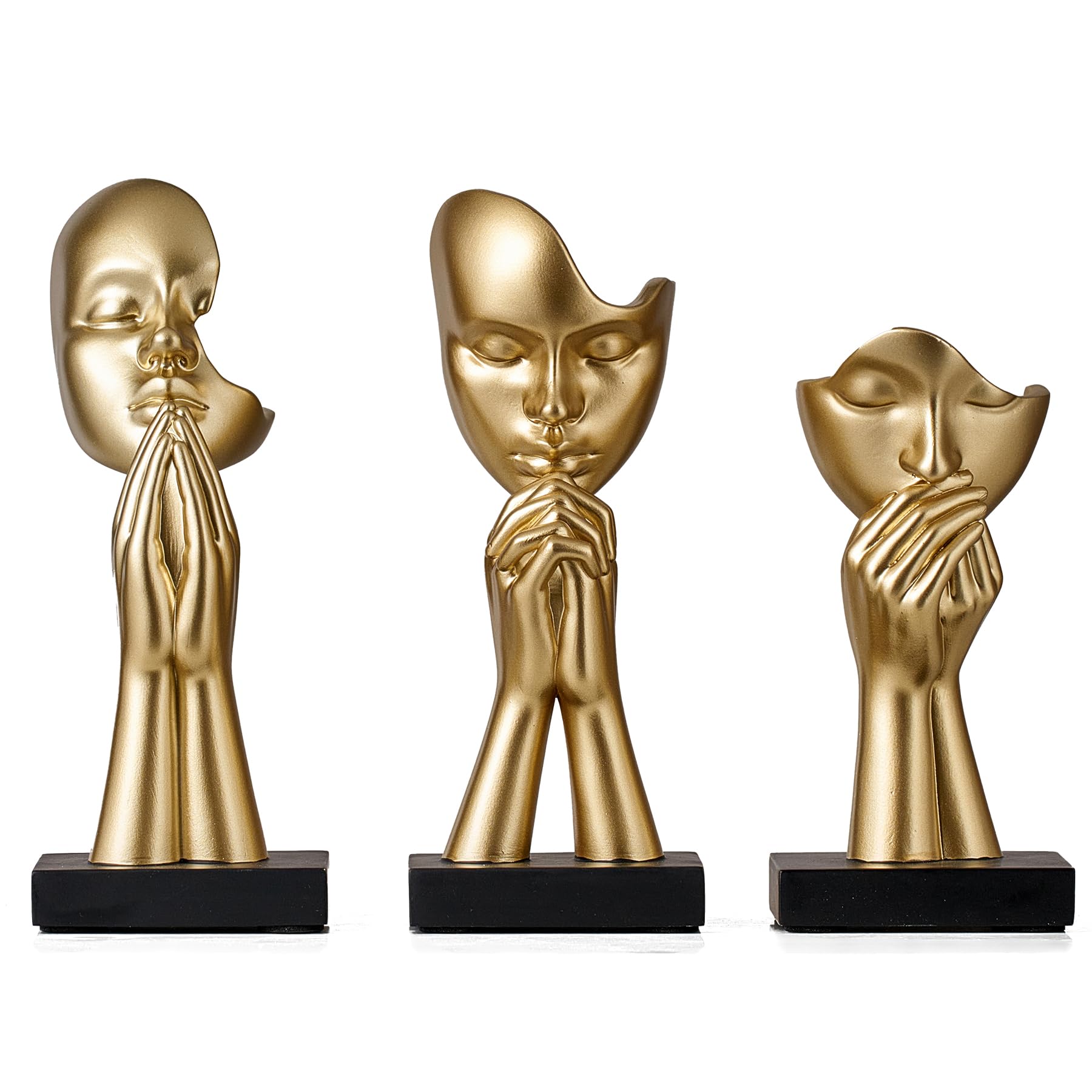 Gold Prayer Statues Home Decor, Modern Resin Sculptures Home Decor Accents, Shelf Coffee Table Decor, Art Sculptures Decorations for Living Room Bedroom (Set of 3)