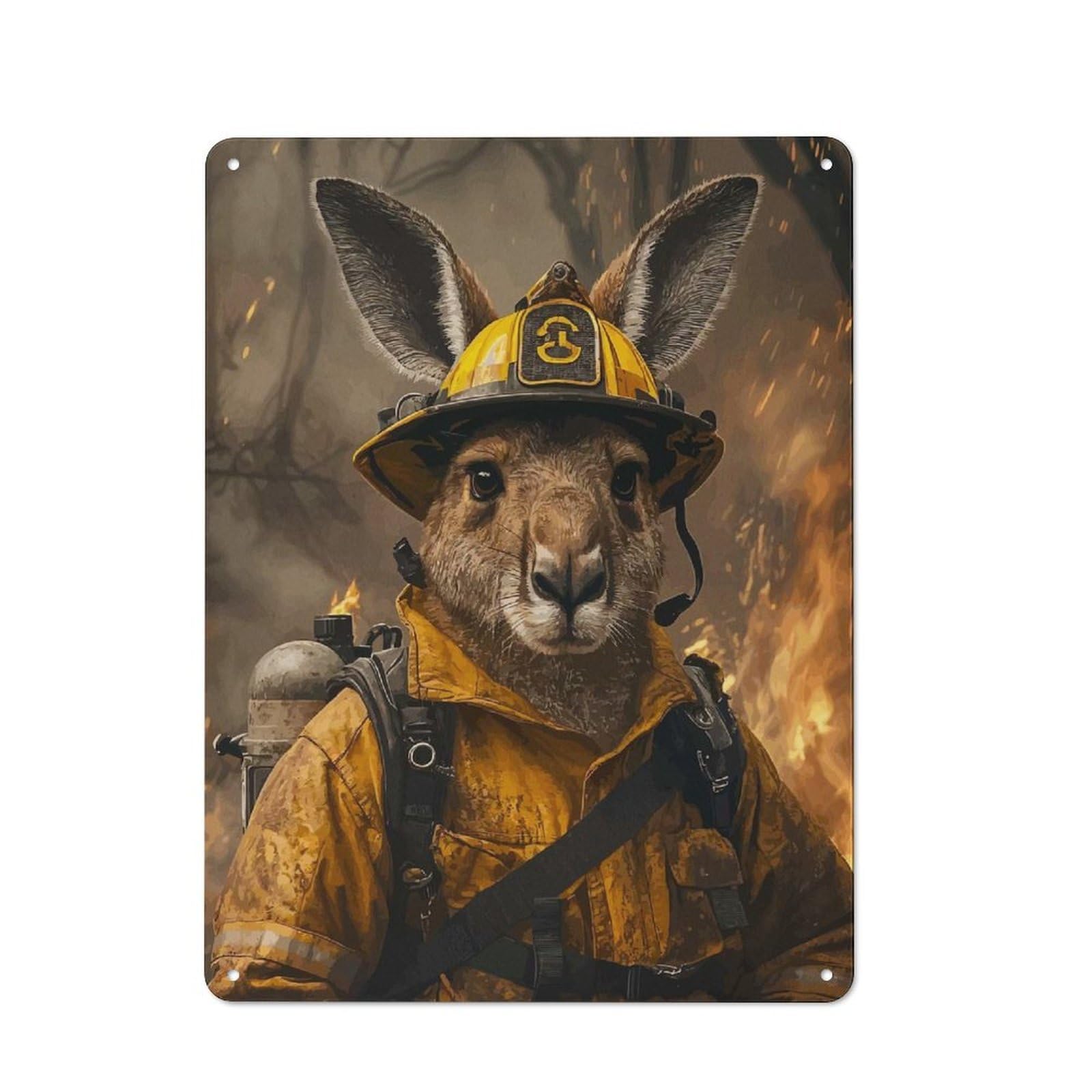 Junmoney Kangaroo Firefighter Vintage Metal Wall Decor 40X30cm, Garage Metal Sign For Workshop, Basement, Shed Or Games Room
