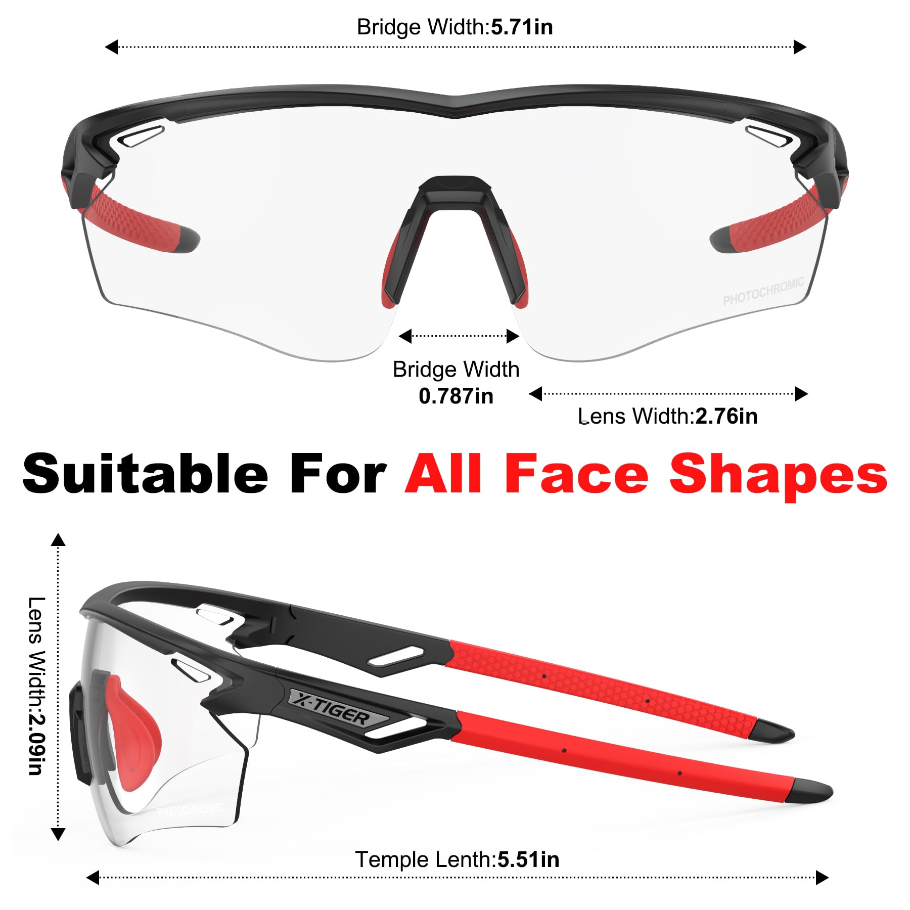 X-TIGER Lunettes de Cyclisme Photochromiques pour Homme Femme Cadre en TR90 Transparente Parfaites pour Vélo VTT et Running Sport