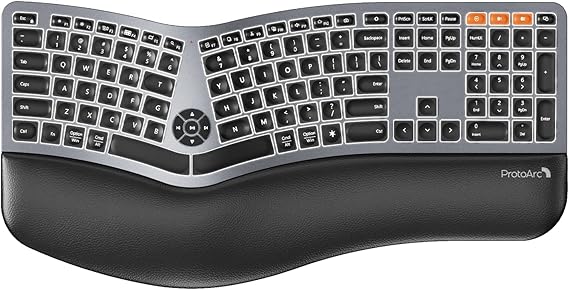 Backlit Bluetooth Ergonomic Keyboard, ProtoArc EK01 Plus Full Size Wireless Split Keyboard with Dual Bluetooth and USB, Cushioned Wrist Rest, Rechargeable for Windows/Mac/Android, Grey Black Backlit Bluetooth Ergonomic Keyboard, ProtoArc EK01 Plus Full Size Wireless Split Keyboard with Dual Bluetooth and USB, Cushioned Wrist Rest, Rechargeable for Windows/Mac/Android, Grey Black