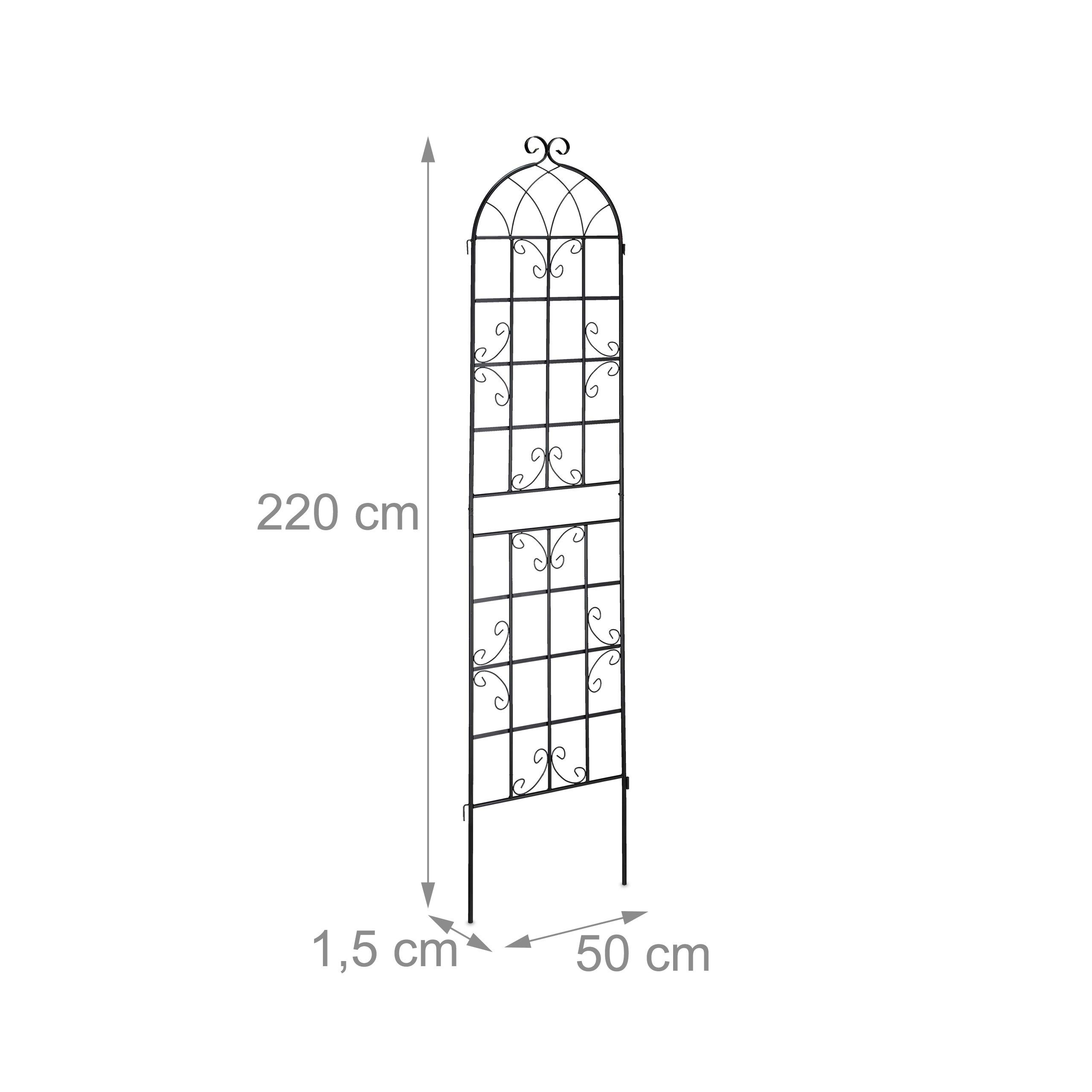 Set de 4 Soportes Plantas Metálicos, con Estacas, Enrejado para Trepadoras, 220 x 50 cm, Jardín, Negro