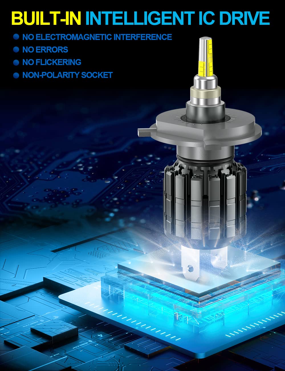 Bombillas H4 HB2 9003 LED, 360° 12V 80W 18000LM 400% Brillante 6000K Blanco con Ventilador LED H4 Faro de Coche H4 Luz de Cruce y Carretera, 1:1 Reemplazo Lámparas Halógenas Plug & Play, 2PCS