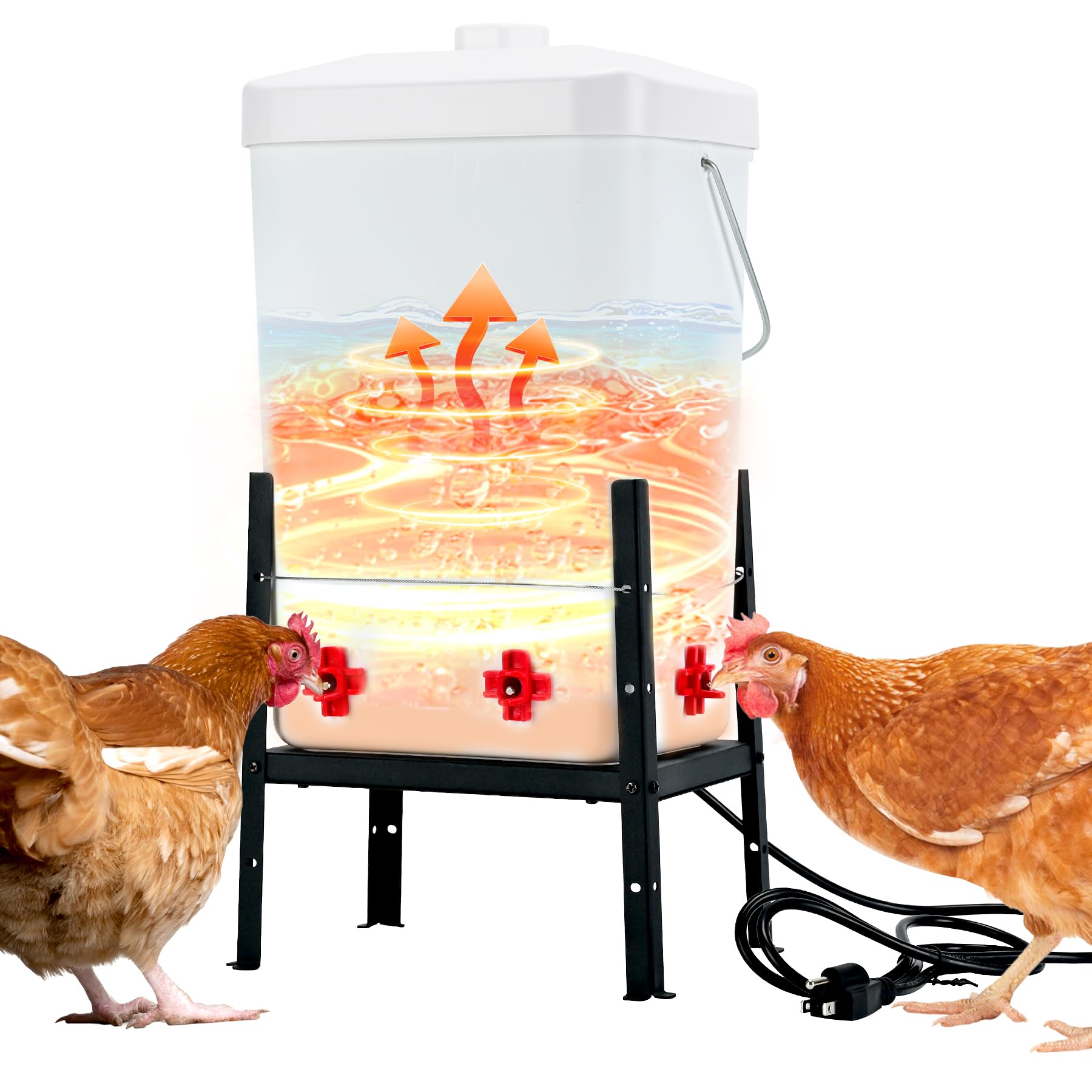 Brivouen Heated Chicken Waterer, Thermostatic Water Heater 3 Gallon, 4 Horizontal Nipples, 5FT Power Cord, Detachable Legs, Outdoor Winter-Proof