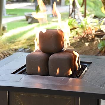 Ceramic Fire Squares | Set of 5 | Modern Accessory for Indoor and Outdoor Fire Pits or Fireplaces Brushed Concrete Look | Midnight Black, 6 Inch