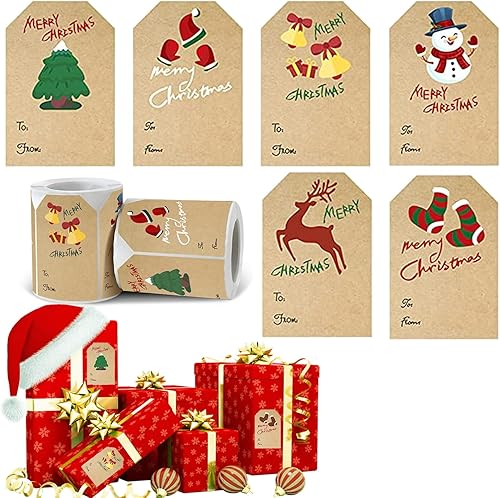 Miniatura 1 de Calcomanías de regalo de Navidad 250 etiquetas autoadhesivas de regalo de Navidad papel kraft de Navidad a partir de nombre etiquetas adhesivas
