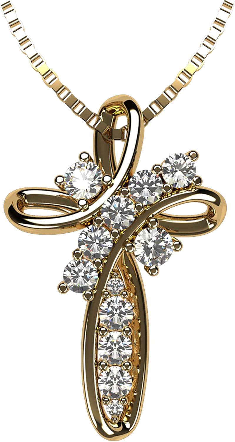 Central Diamond Center Family Cross CZ Birthstone Mothers Necklace w/ 1 to 11 Simulated Birthstones in Solid 925 Sterling Silver