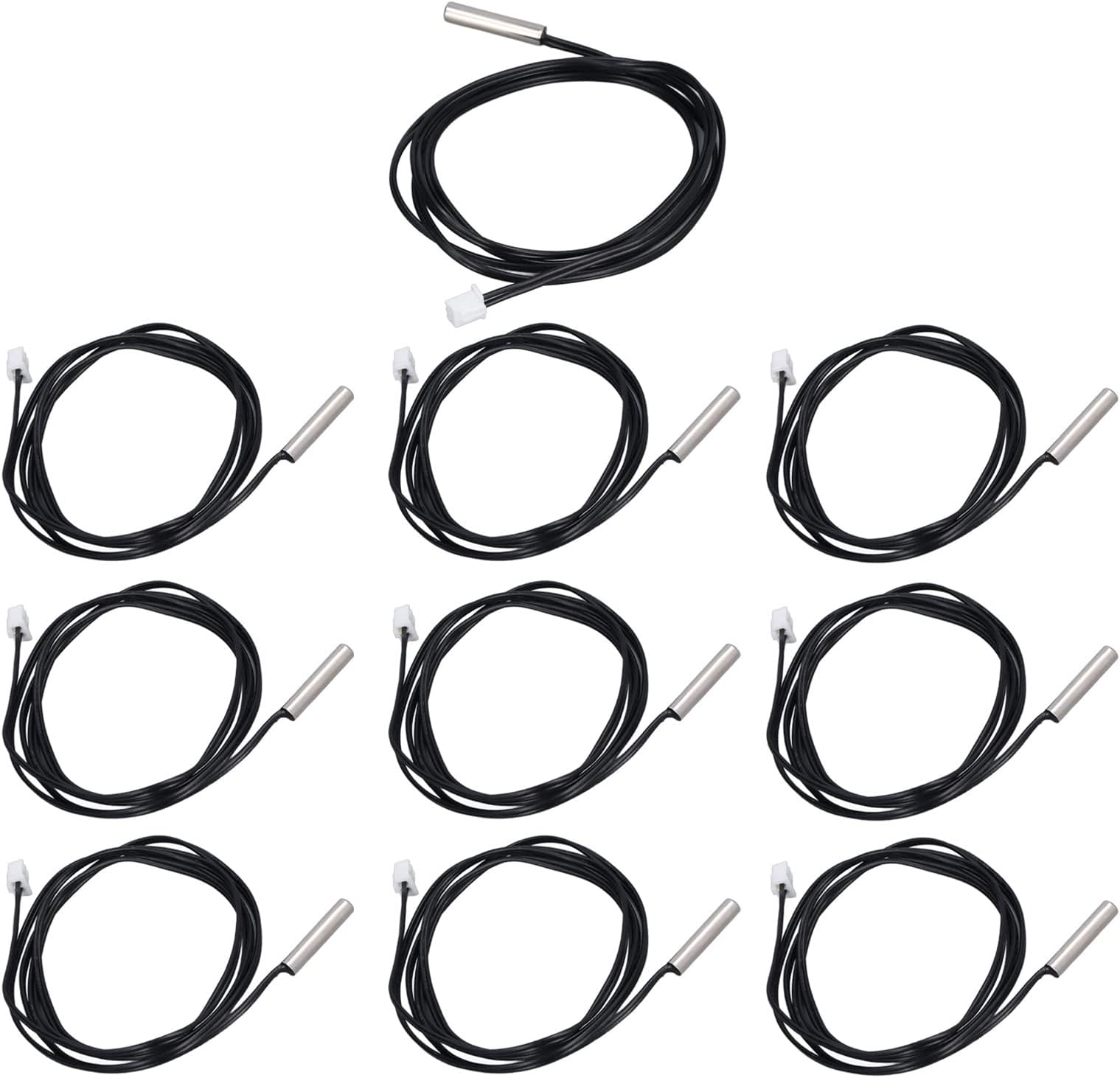 10Pcs Thermistor Sensor Temp Probe, Quick Response, High Accuracy, XHB2.54 Plug Connector, 5 X 25mm Cylindrical Head, 1m Cable (5K B3470)