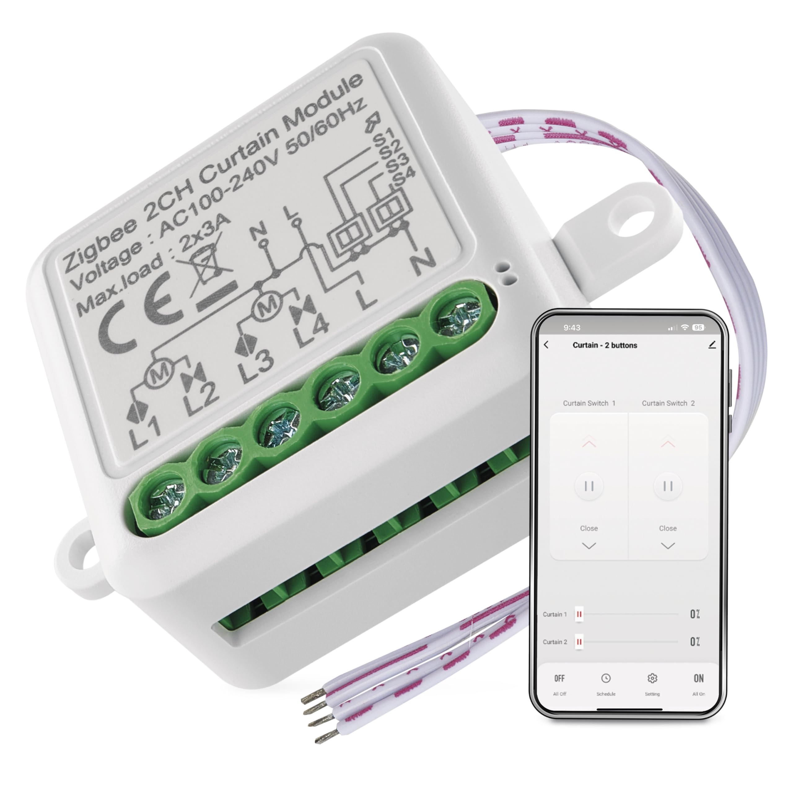 EMOS GoSmart - Módulo de interruptor de persiana inteligente con App - ZigBee - para interruptor doble - Interruptor de relé empotrado para control de persianas, control por voz de las persianas -