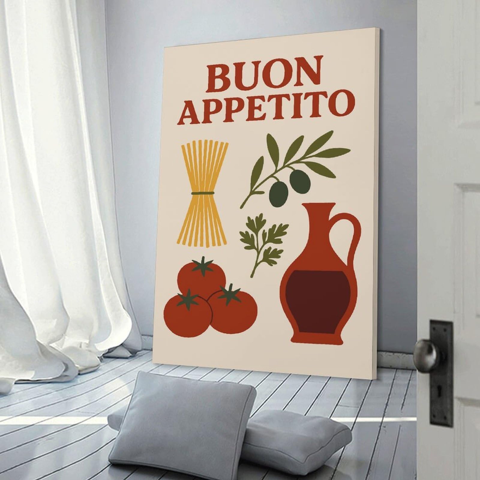 Junmoney Frame-Style-19 Buon Appetito Italian Food Illustration Decorative Wall Artwork, 20X30inch(50X75cm), For Work Areas, Reading Rooms Or Studios, Wall Art That Adds Style To Work Areas