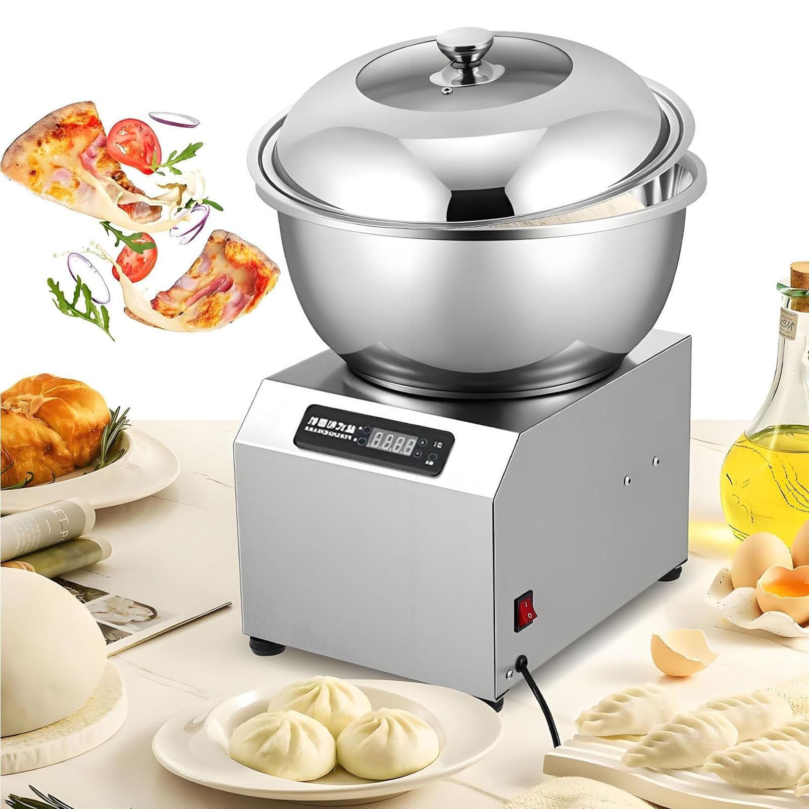 Podwójnie obrotowy mikser do ciasta chleba i ciasta francuskiego 5kg/11lbs | Elektryczna spiralna maszyna do wyrabiania ciasta o mocy 2200 W z timerem, misą ze stali nierdzewnej do pizzy