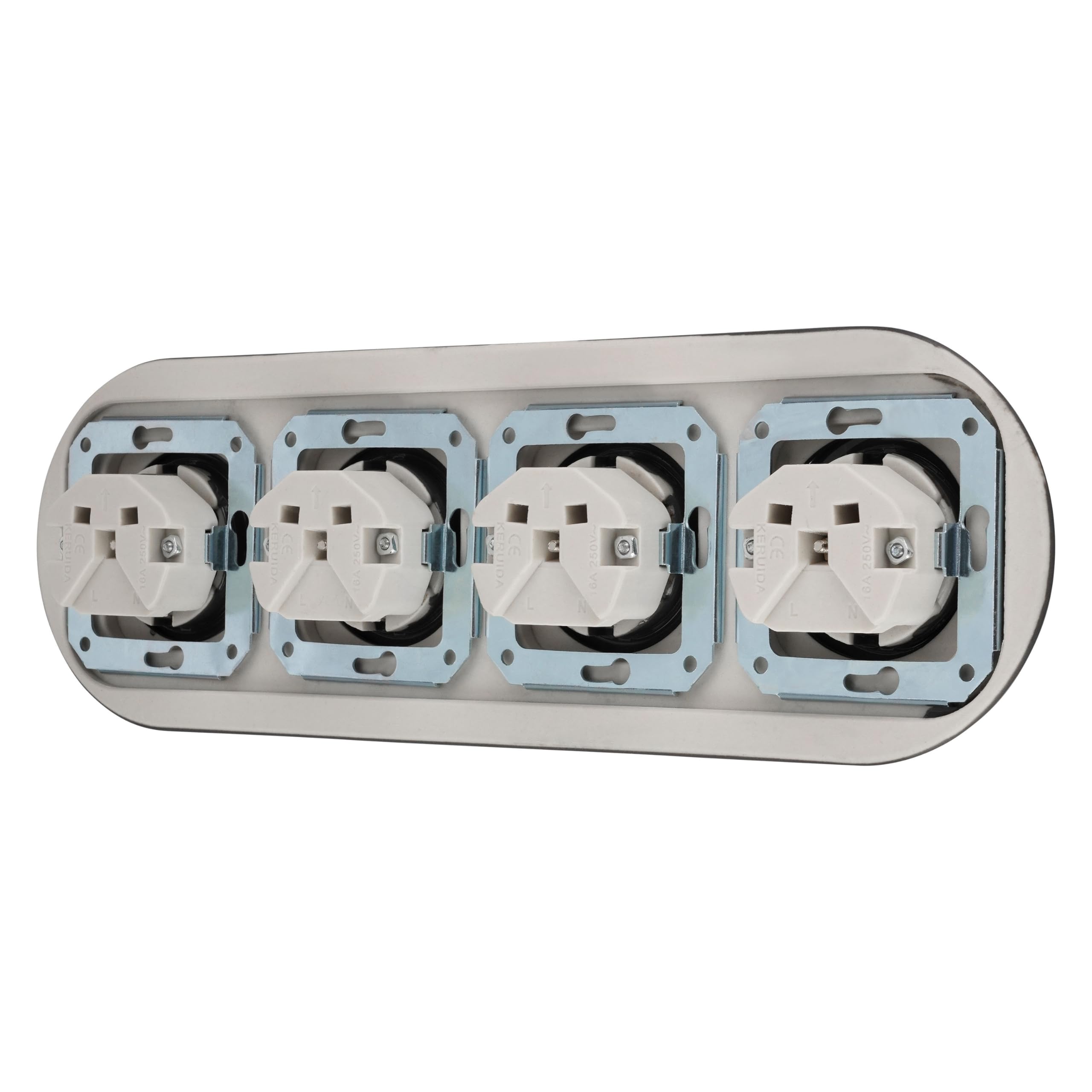 Unterputz Porzellan Retro Steckdose 4-fach, All-in-One, SET Serie PR1 dunkelgrau