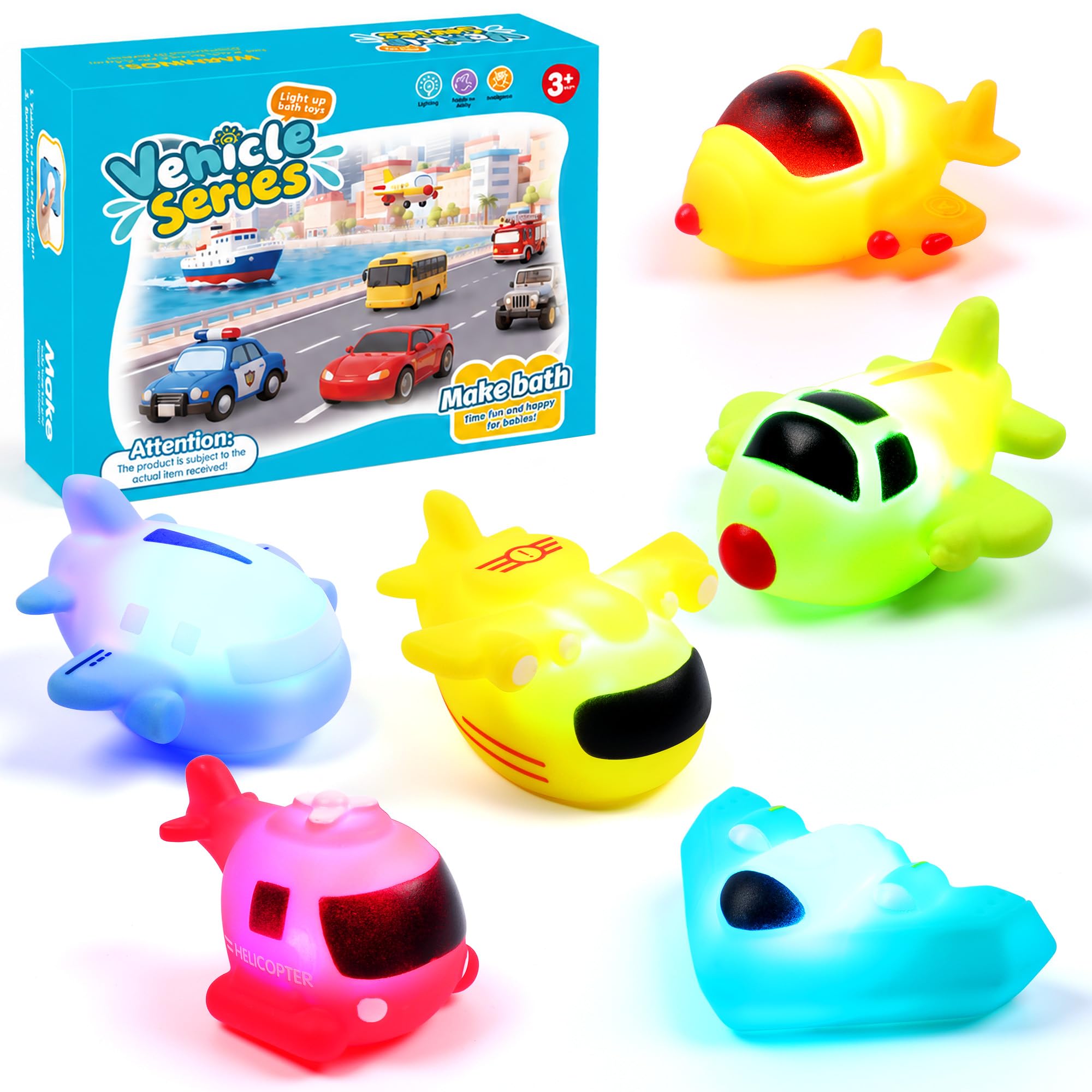 6 Pack Light Up Bath Toys LED Sensory Aeroplanes & Jet Toys for Toddlers