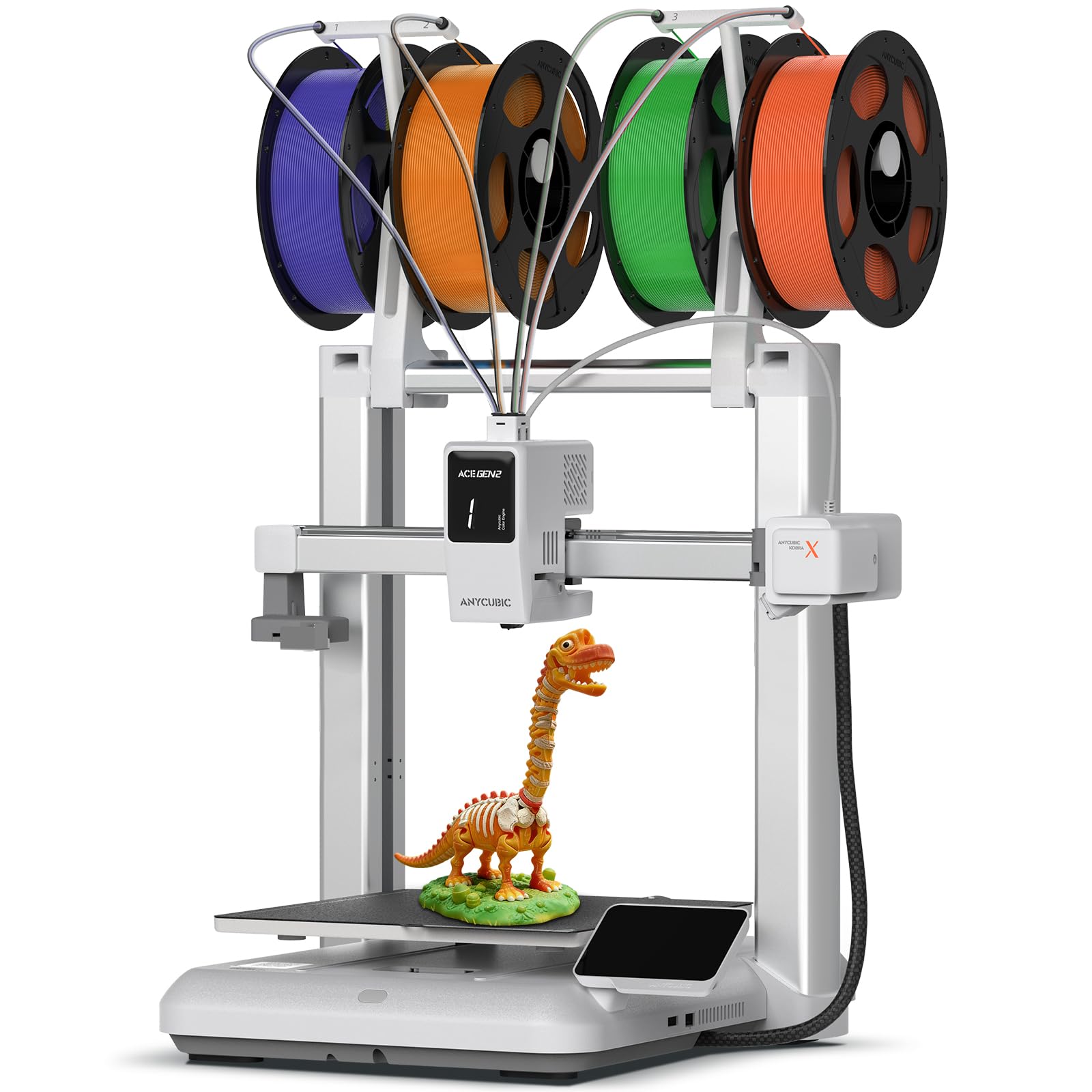 Anycubic Kobra X Impresora 3D, Impresión a 600 mm/s, Fuerza de Extrusión Adaptativa para Imprimir con Filamentos Blandos y Duros, Impresión Inteligente a Distancia, Impresión en 4 Colores