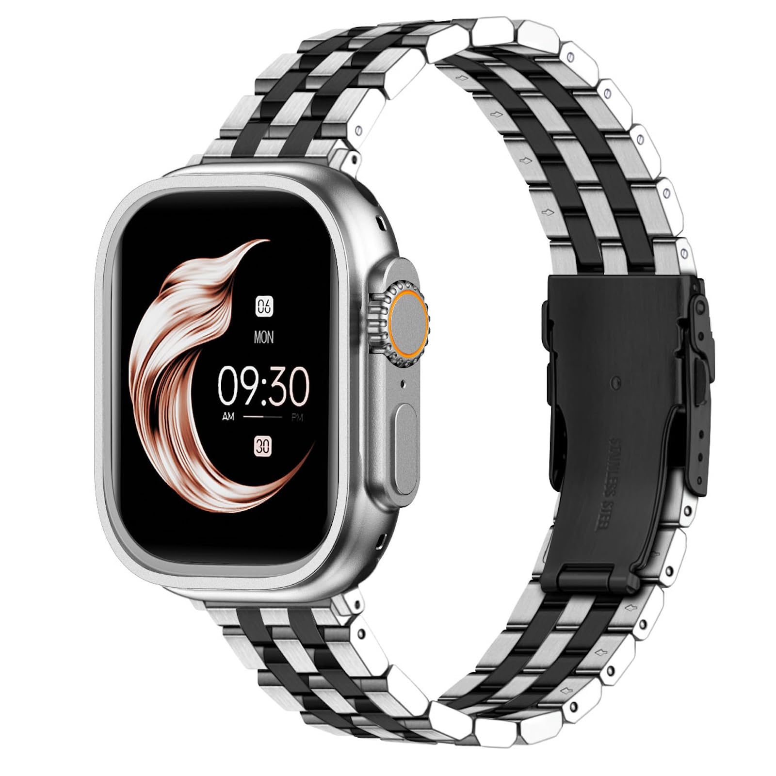 Juntan 5 Lines Silver Black Compatible for Apple Watch 38mm 40mm 41mm iWatch Series 7 6 SE 5 4 3 2 1 Sport Stainless Steel Watch Band Buckle Adapter