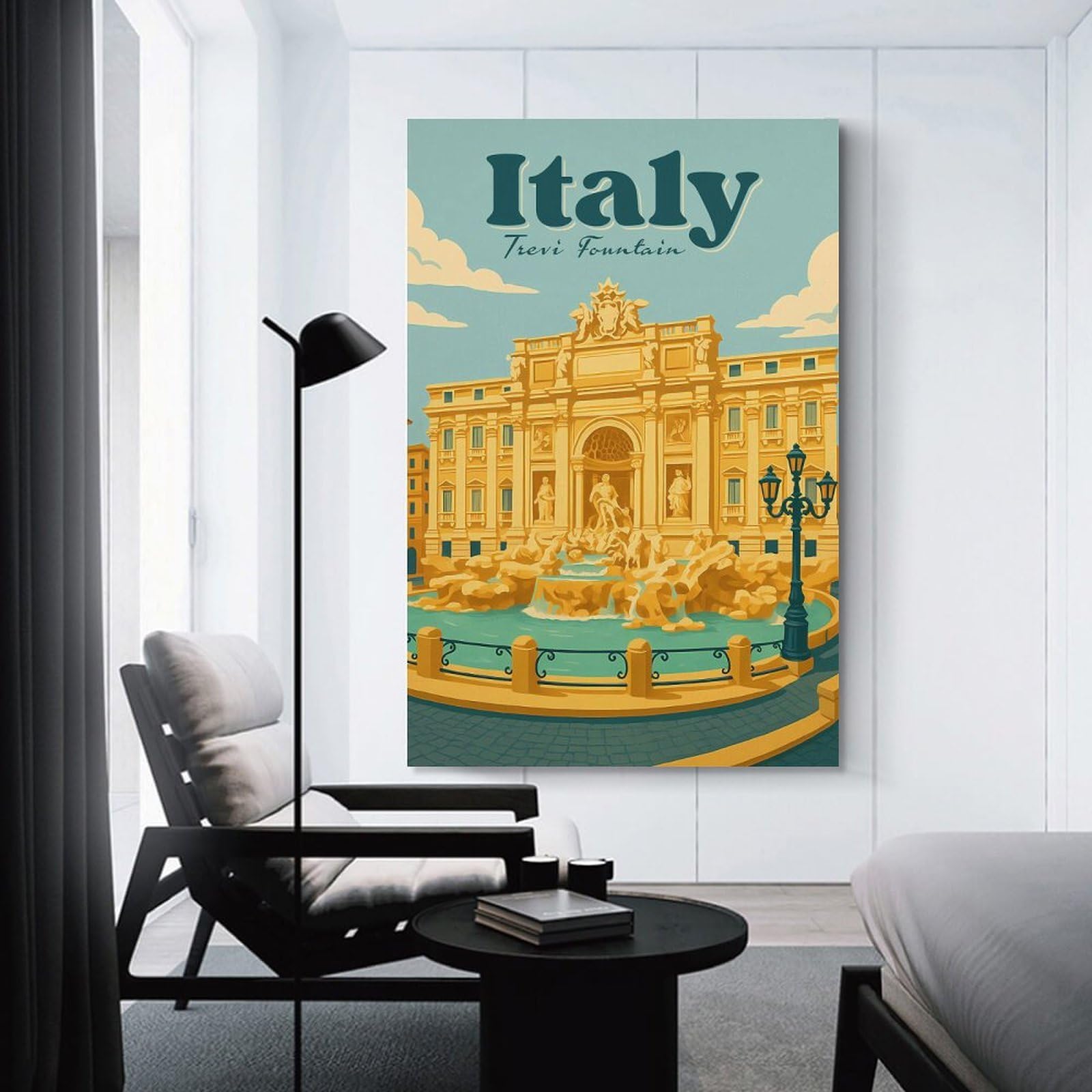 Junmoney Italy Trevi Fountain Travel Canvas Wall Picture 12x18inch(30x45cm), for Picture Wall Styling in Lounge Or Bedroom, Decorative Artwork with Flexible Styling