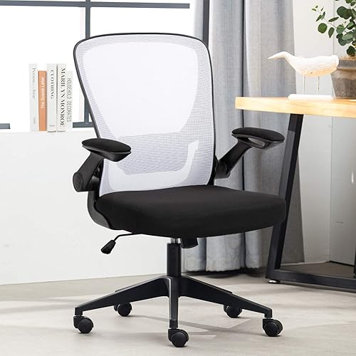 Silla de oficina en casa, silla de escritorio ergonómica, silla de computadora de malla, sillas cómodas con respaldo medio con soporte lumbar y