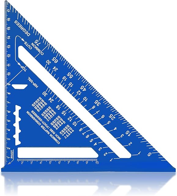 Carpenter Measuring Square Metric Imperial 7 Inches,Aluminum Alloy,90 Degree Thickened Triangle Ruler for Woodworking (Blue)