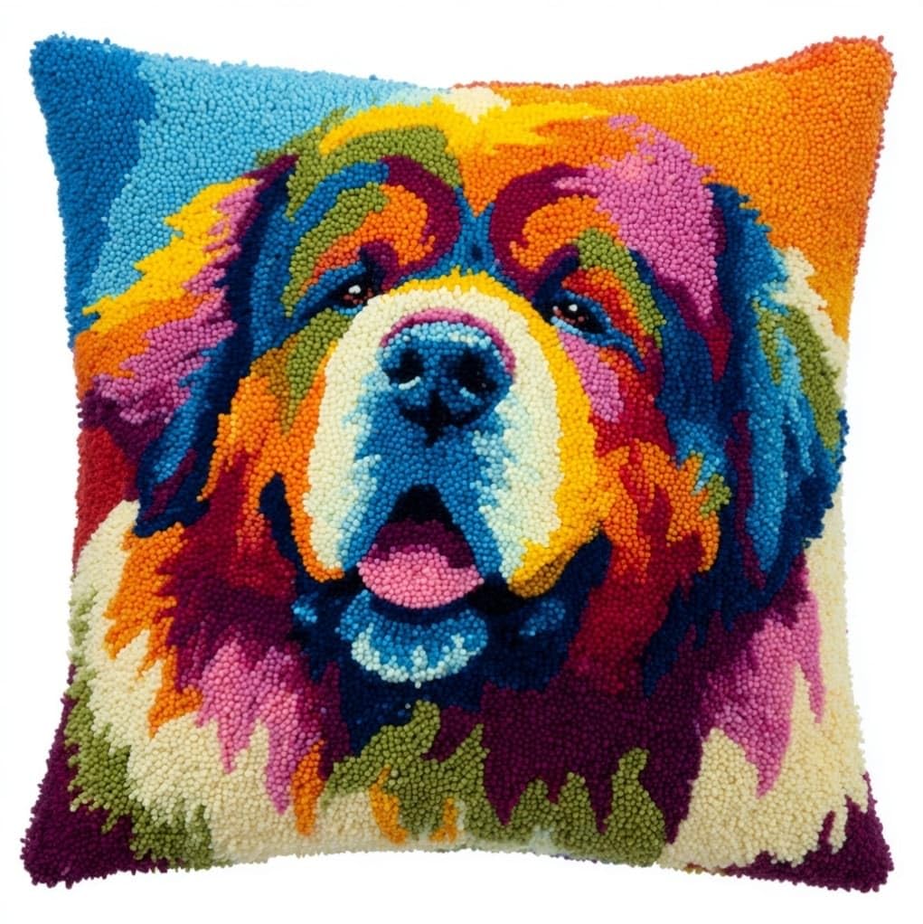 Latch Hook Needlecraft Pillow Kit 43x43cm,Animal dog Bernese Mountain Dog