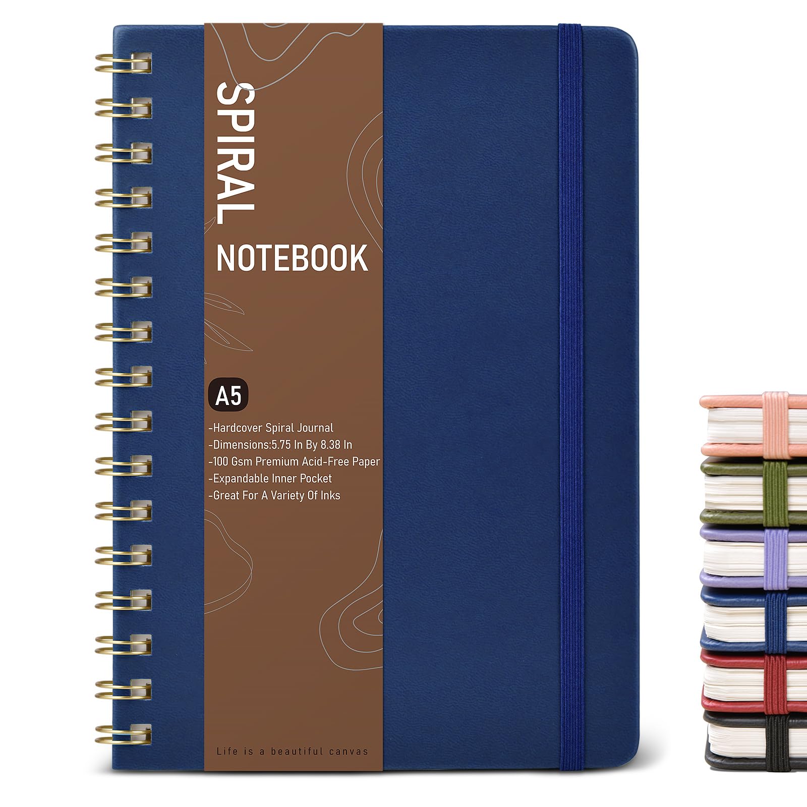 Graph Spiral Journal Notebook, A5 Hardcover Spiral Journals for Women Men, 100 GSM Graph Paper Notebooks, 150 Pages Spiral Bound Grid Notebook for Writing Note Taking Work 5.75" x 8.38", Navy Blue